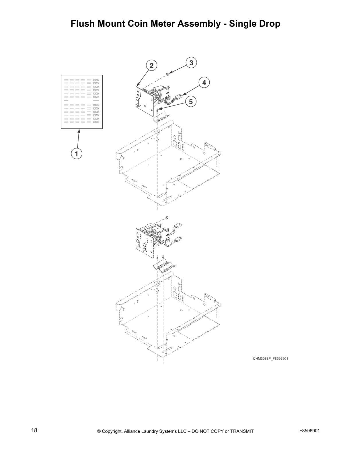 Flush Mount Coin Meter Assembly - Single Drop