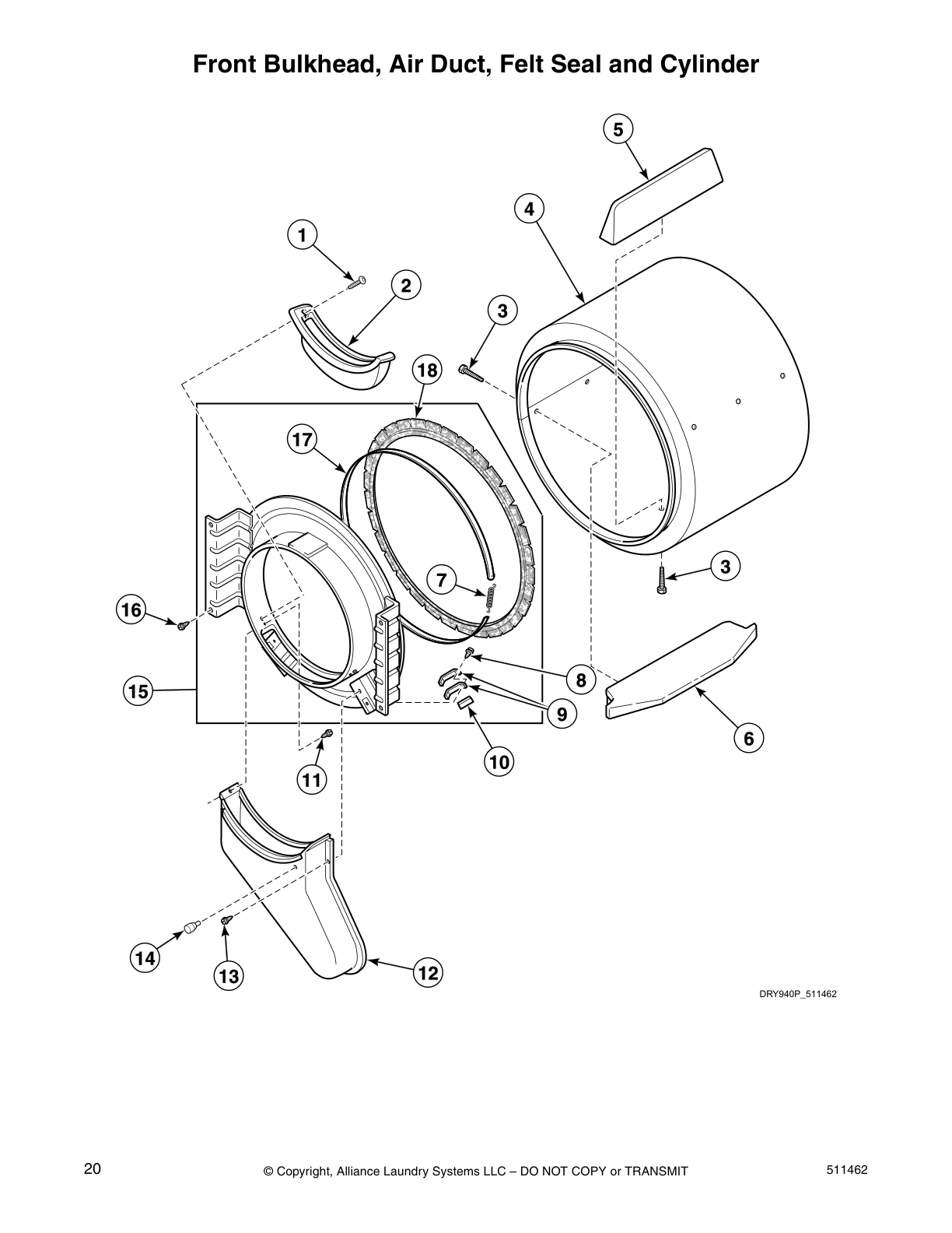 Front Bulkhead, Air Duct, Felt Seal and Cylinder