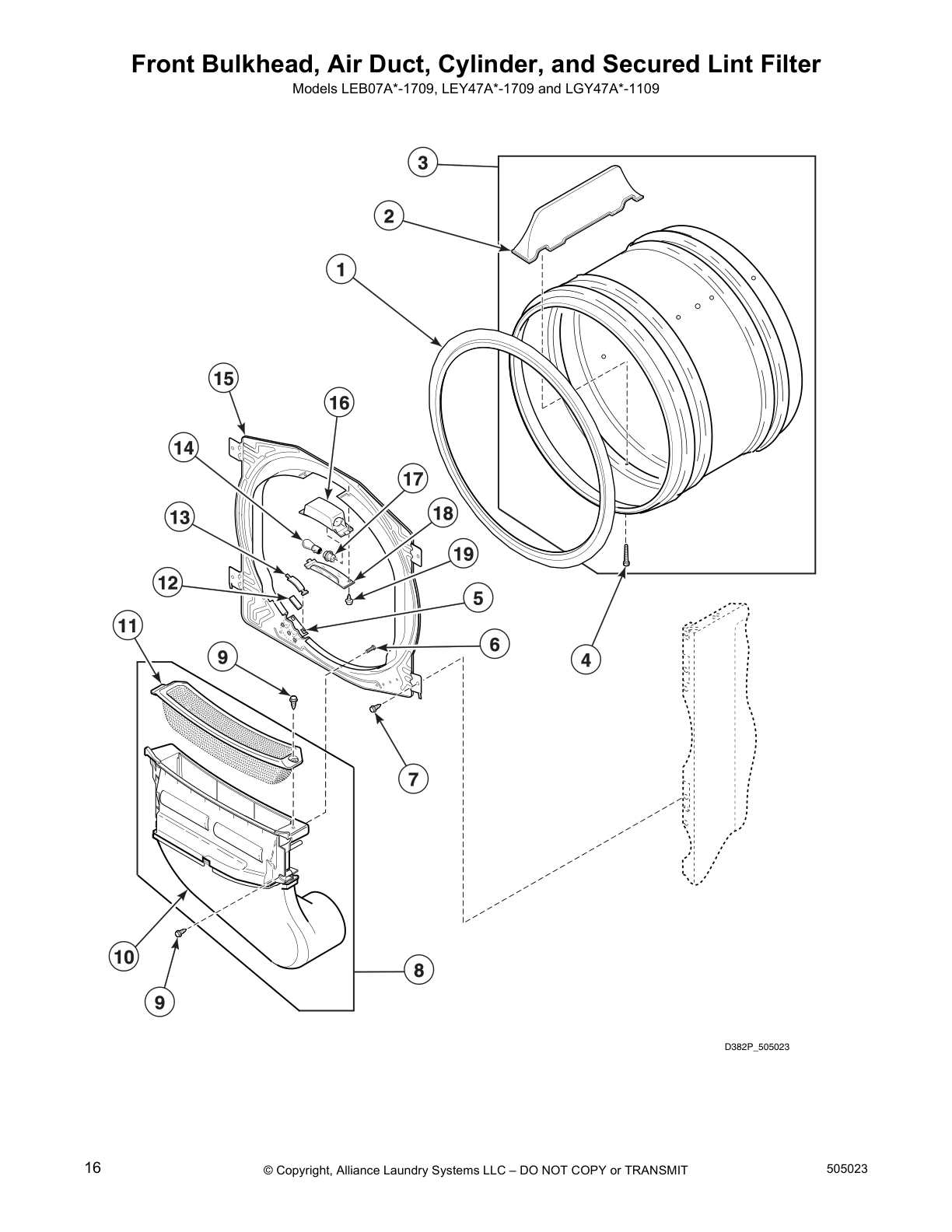 Front Bulkhead, Air Duct, Cylinder, and Secured Lint Filter