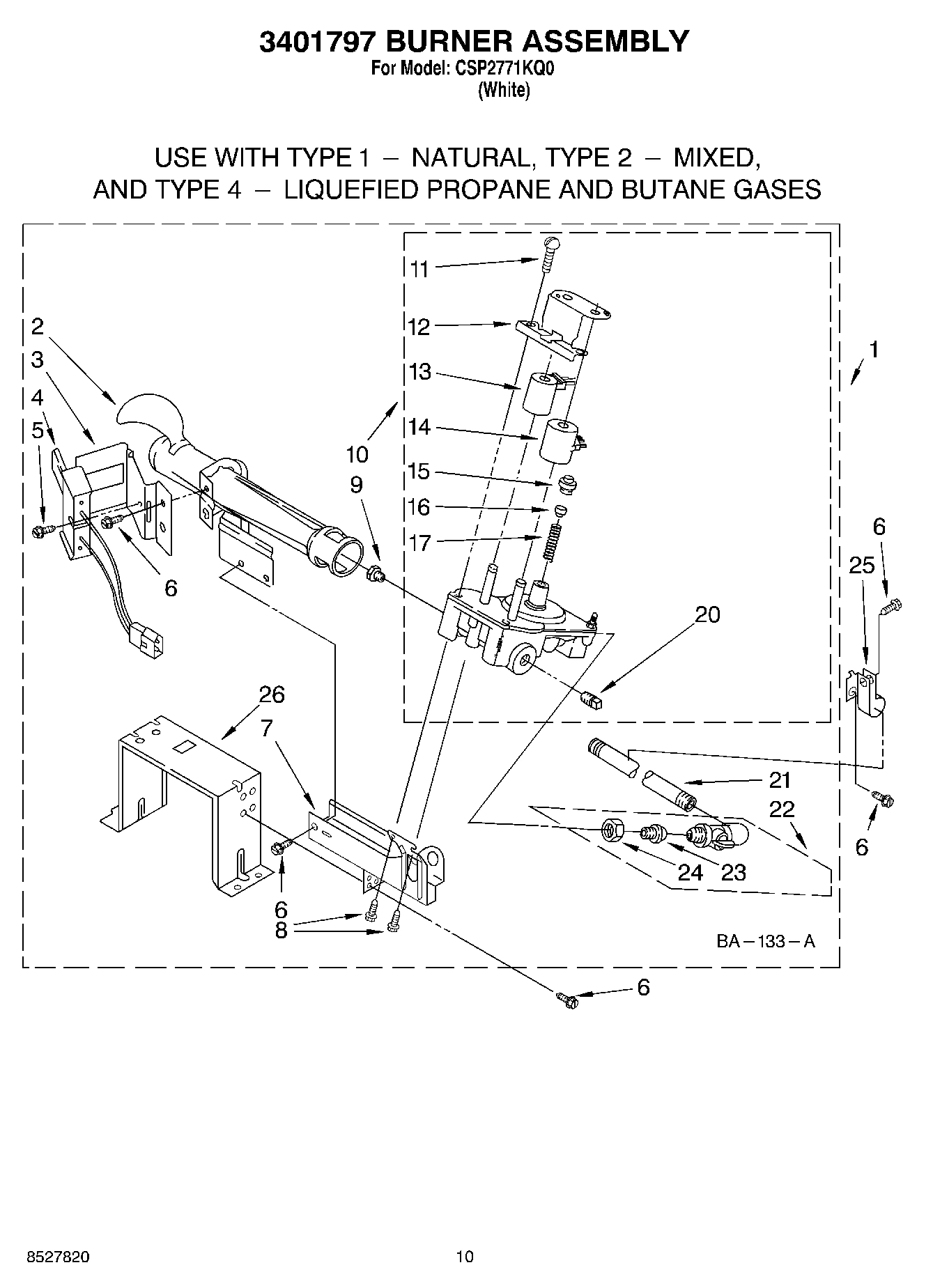 06 - 3401797 BURNER ASSEMBLY, OPTIONAL PARTS (NOT INCLUDED)