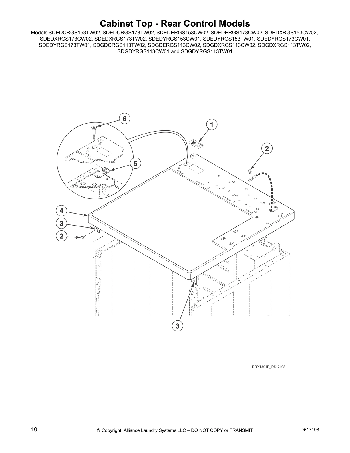 Cabinet Top - Rear Control Models
