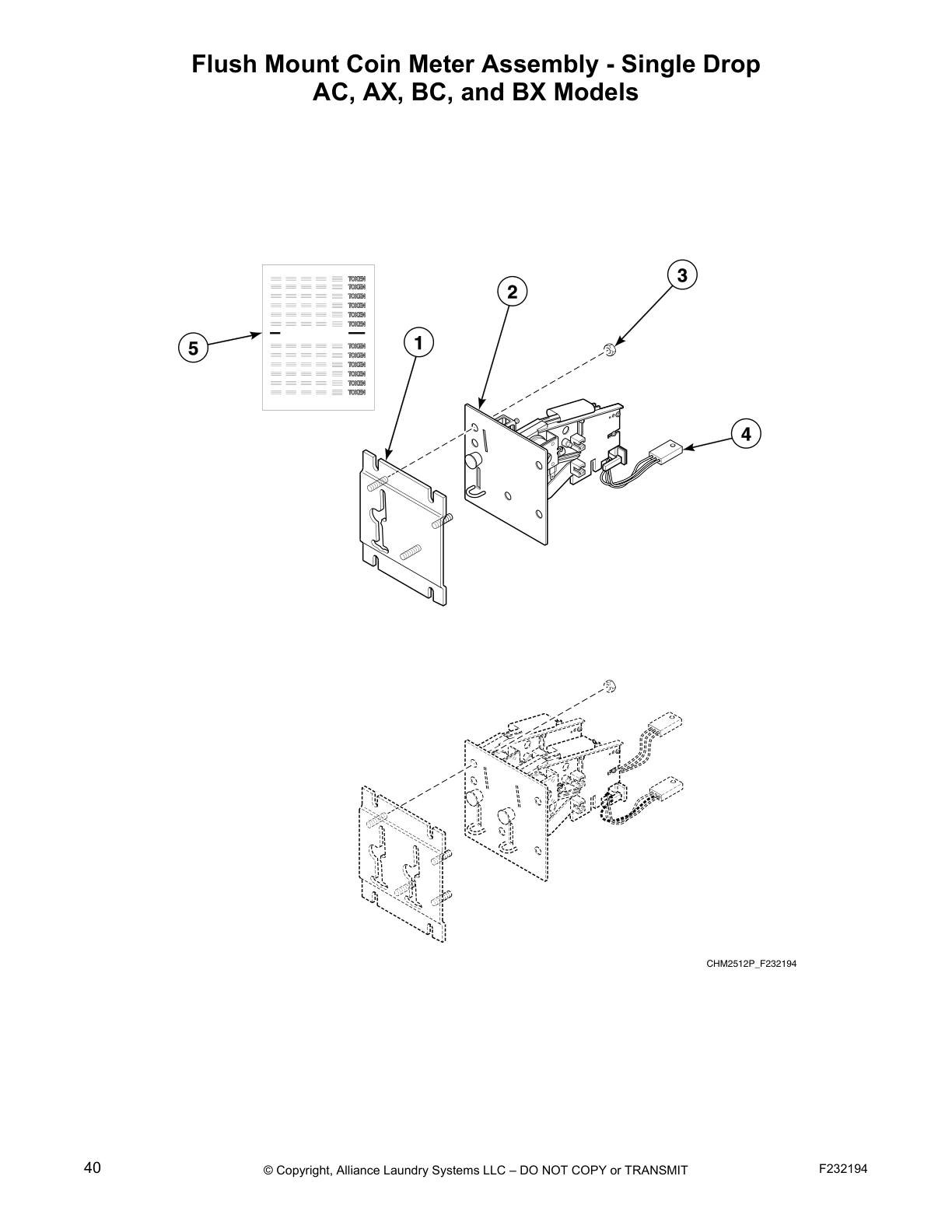 Flush Mount Coin Meter Assembly - Single Drop 
AC, AX, BC, and BX Models