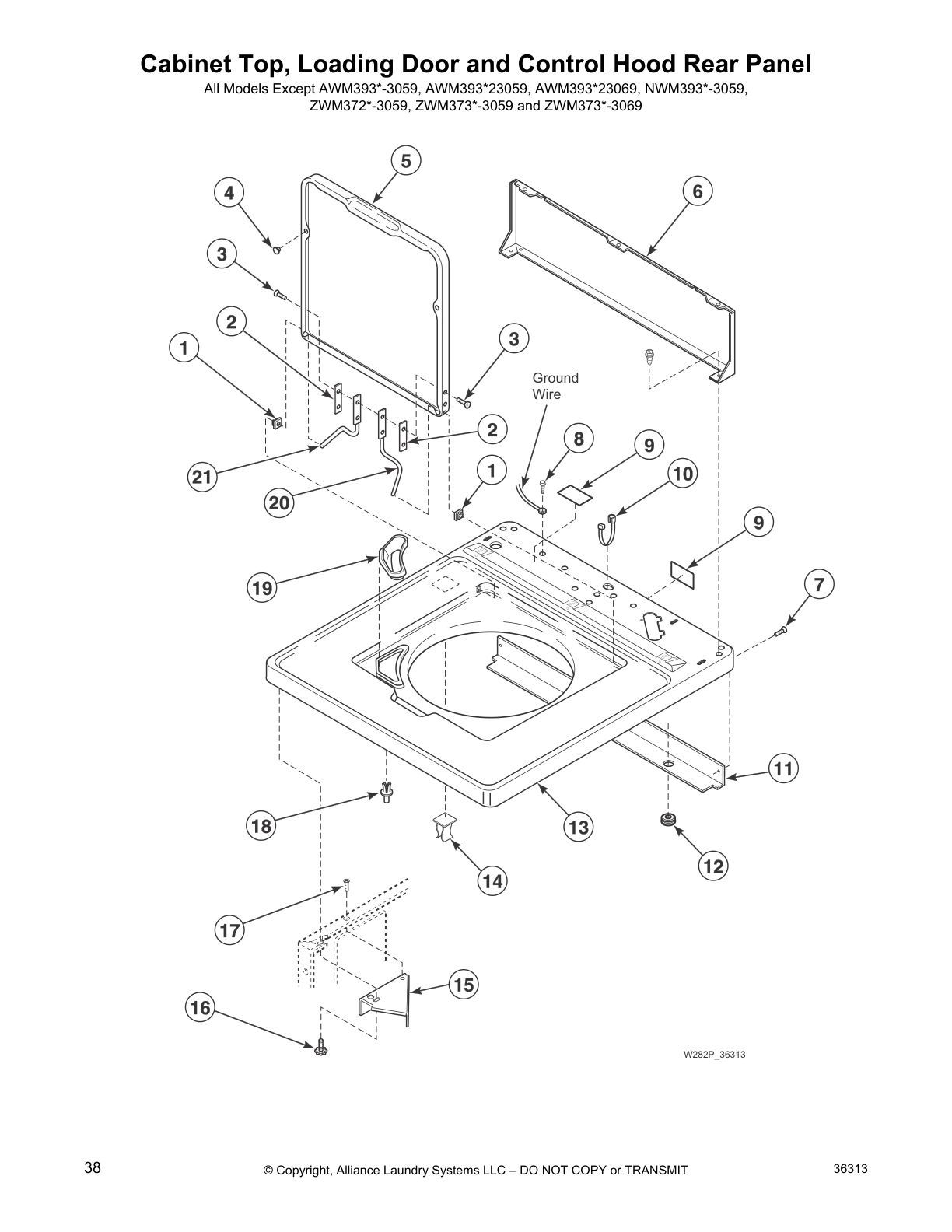 Cabinet Top, Loading Door and Control Hood Rear Panel
