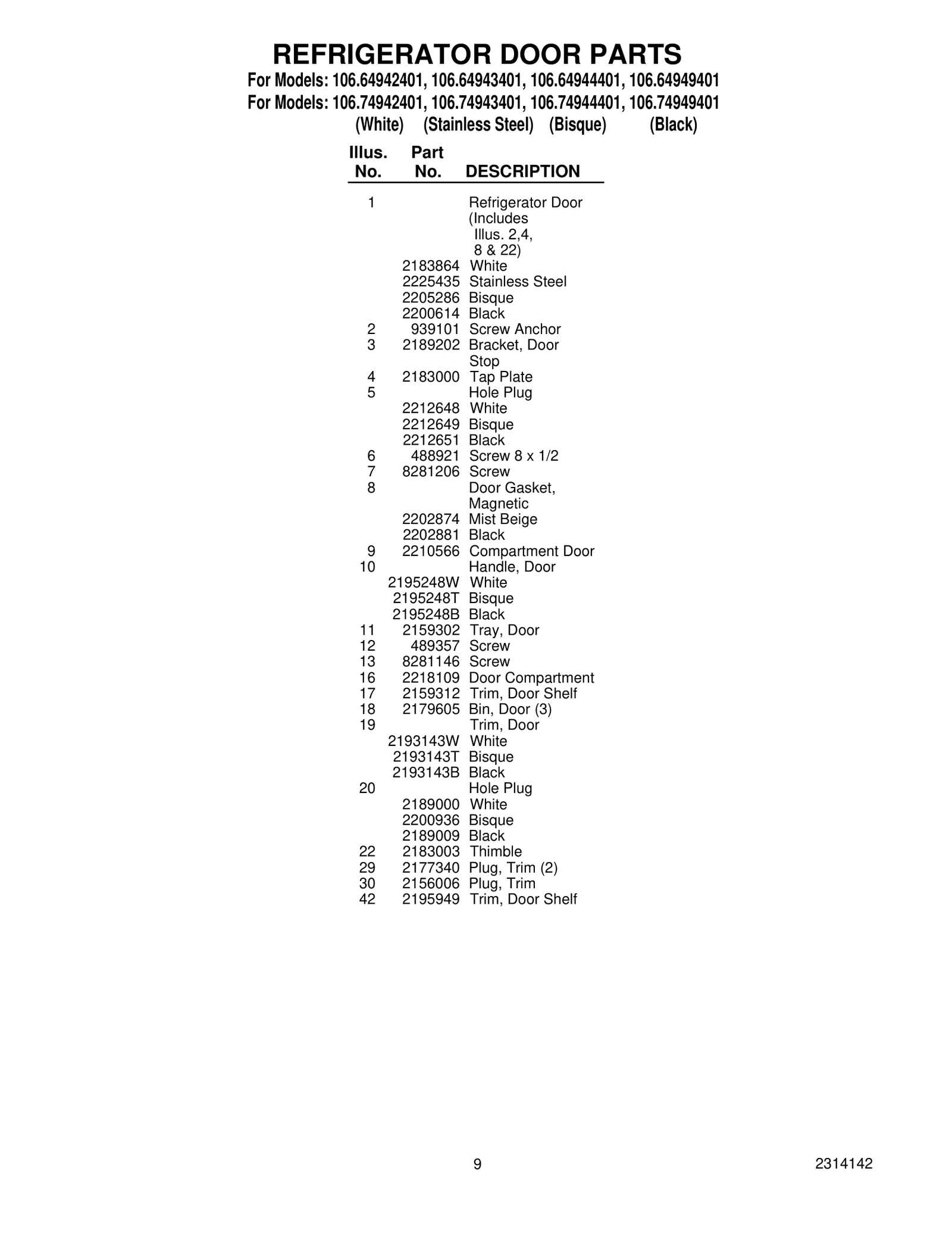 REFRIGERATOR DOOR PARTS