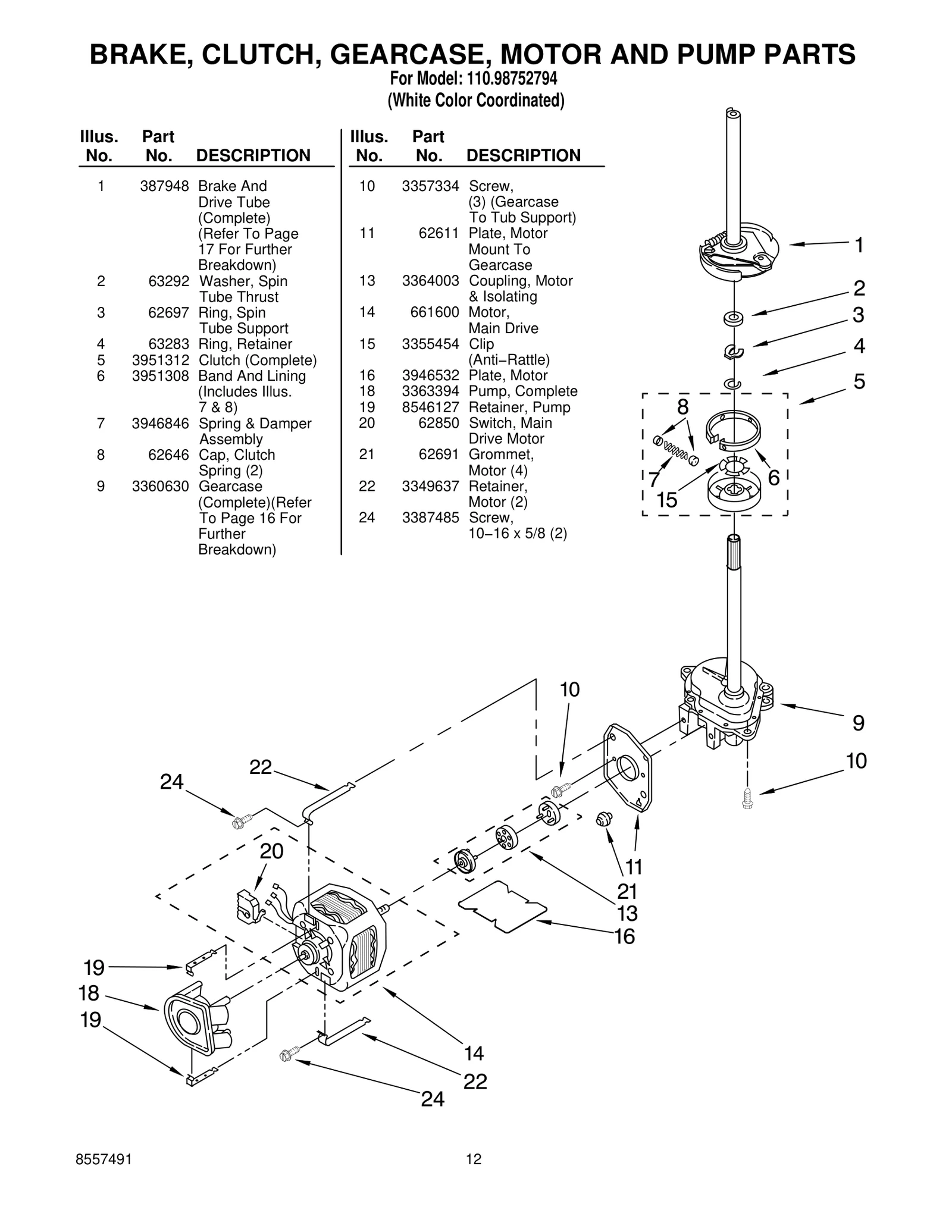 BRAKE, CLUTCH, GEARCASE, MOTOR AND PUMP PARTS
