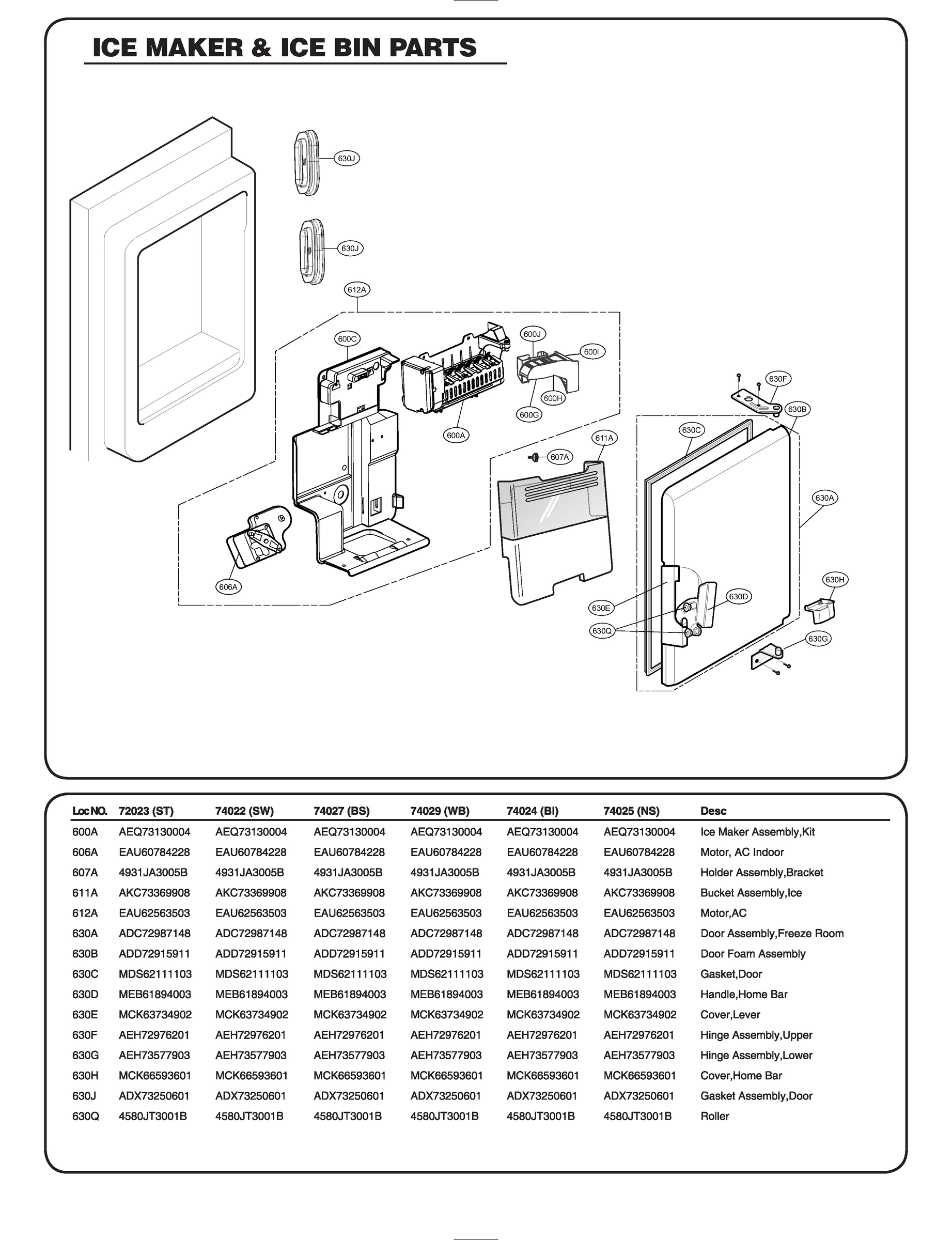 ICE MAKER & ICE BIN PARTS