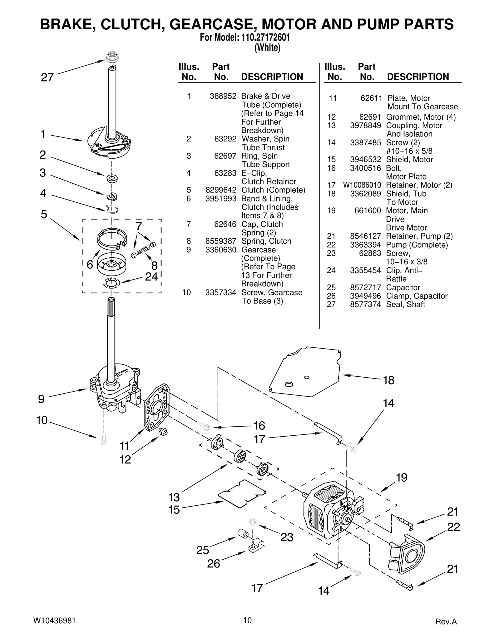 BRAKE, CLUTCH, GEARCASE, MOTOR AND PUMP PARTS