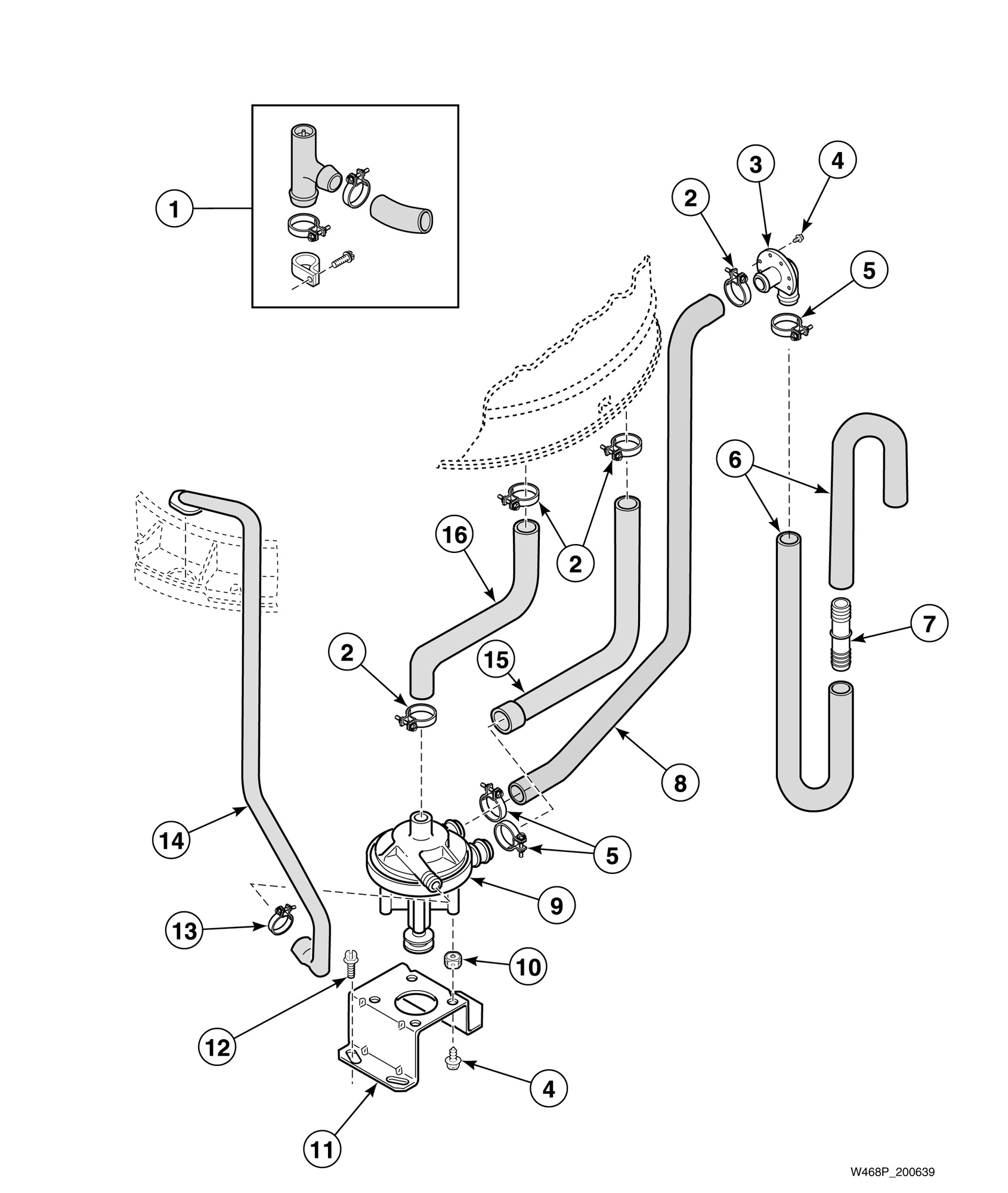 Pump Assembly, Bracket, Hoses and Siphon Break Kit (Drawing 1 of 2)