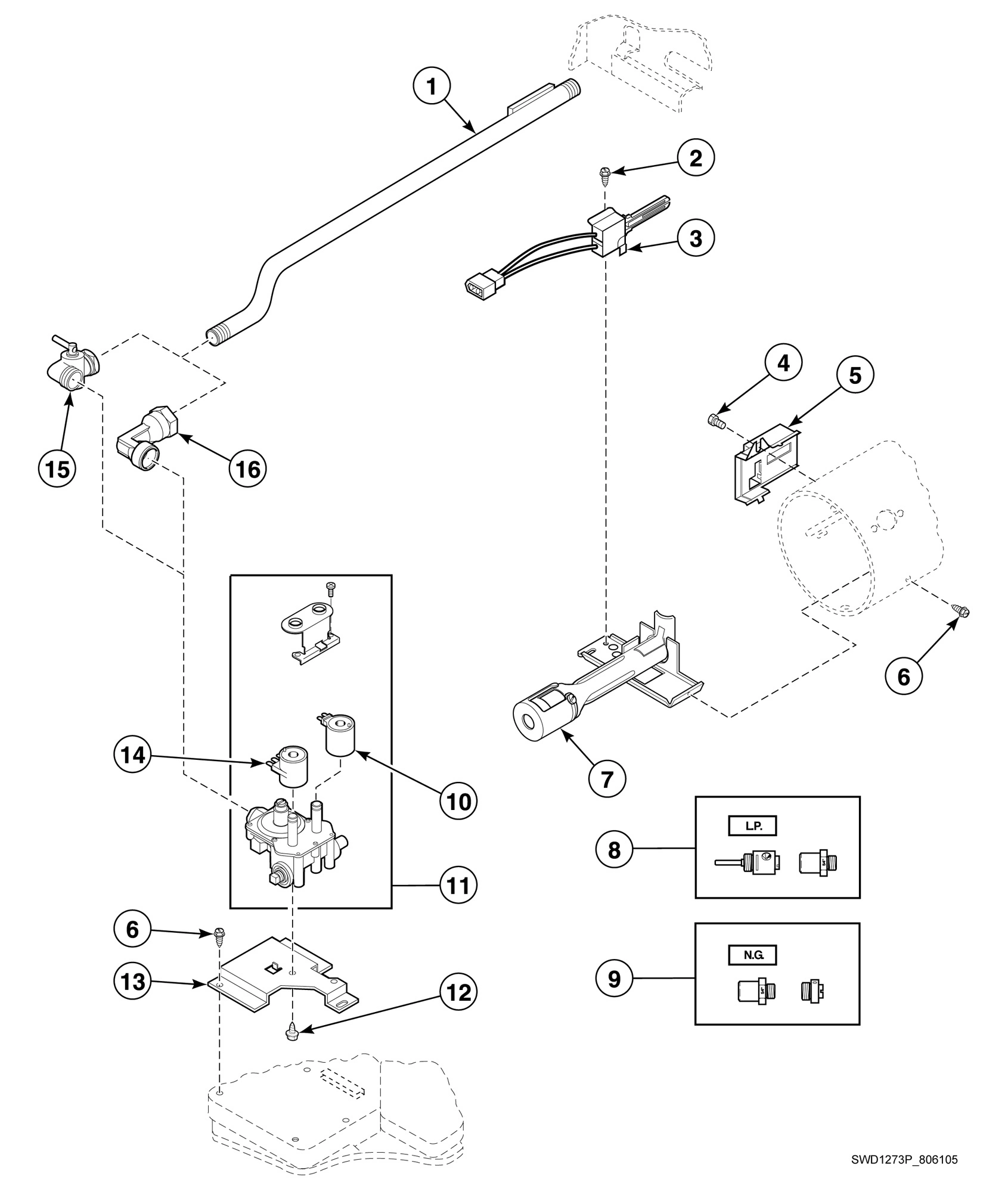Gas Valve, Igniter and Gas Conversion Kits (Gas Model Dryers except LTME5ASP543KW01)