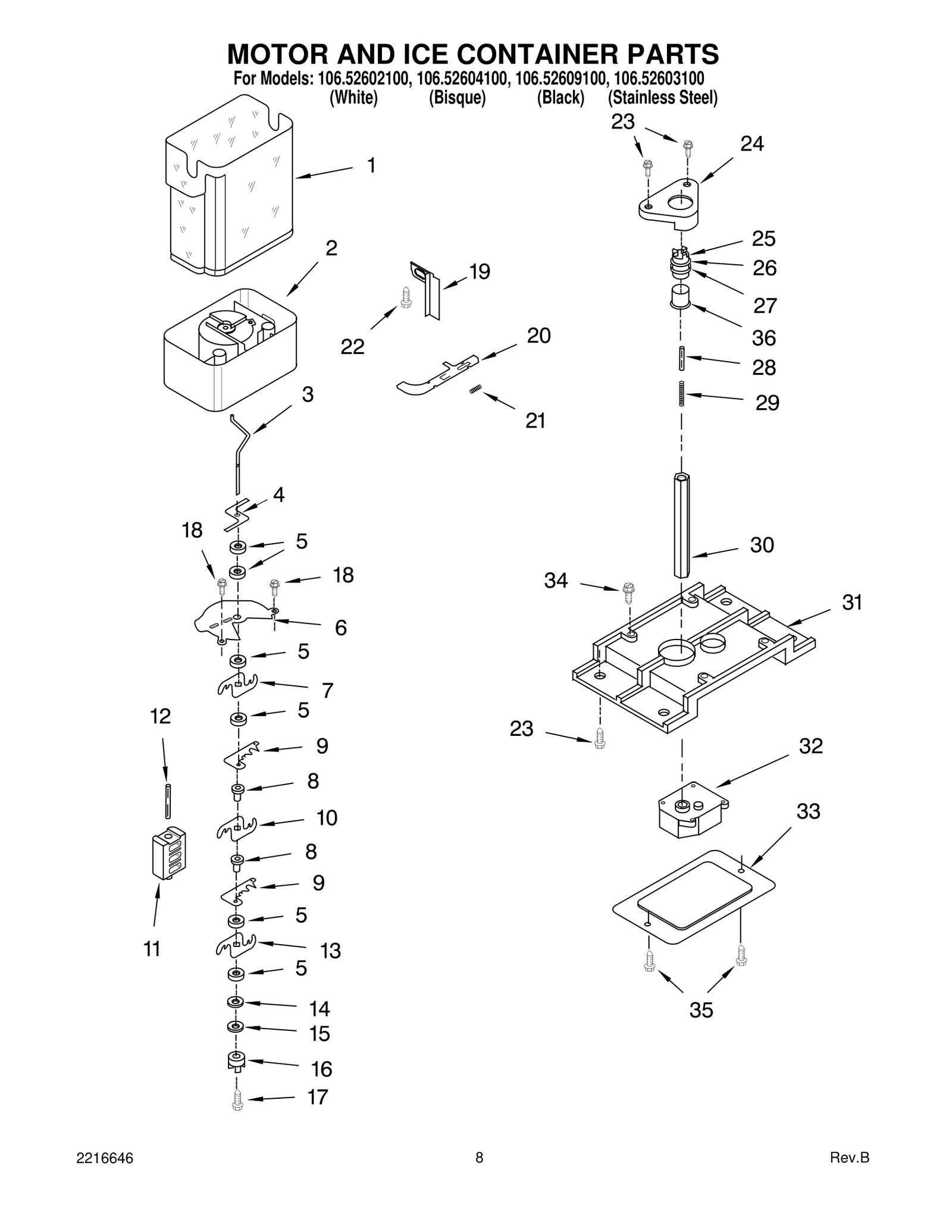 MOTOR AND ICE CONTAINER PARTS