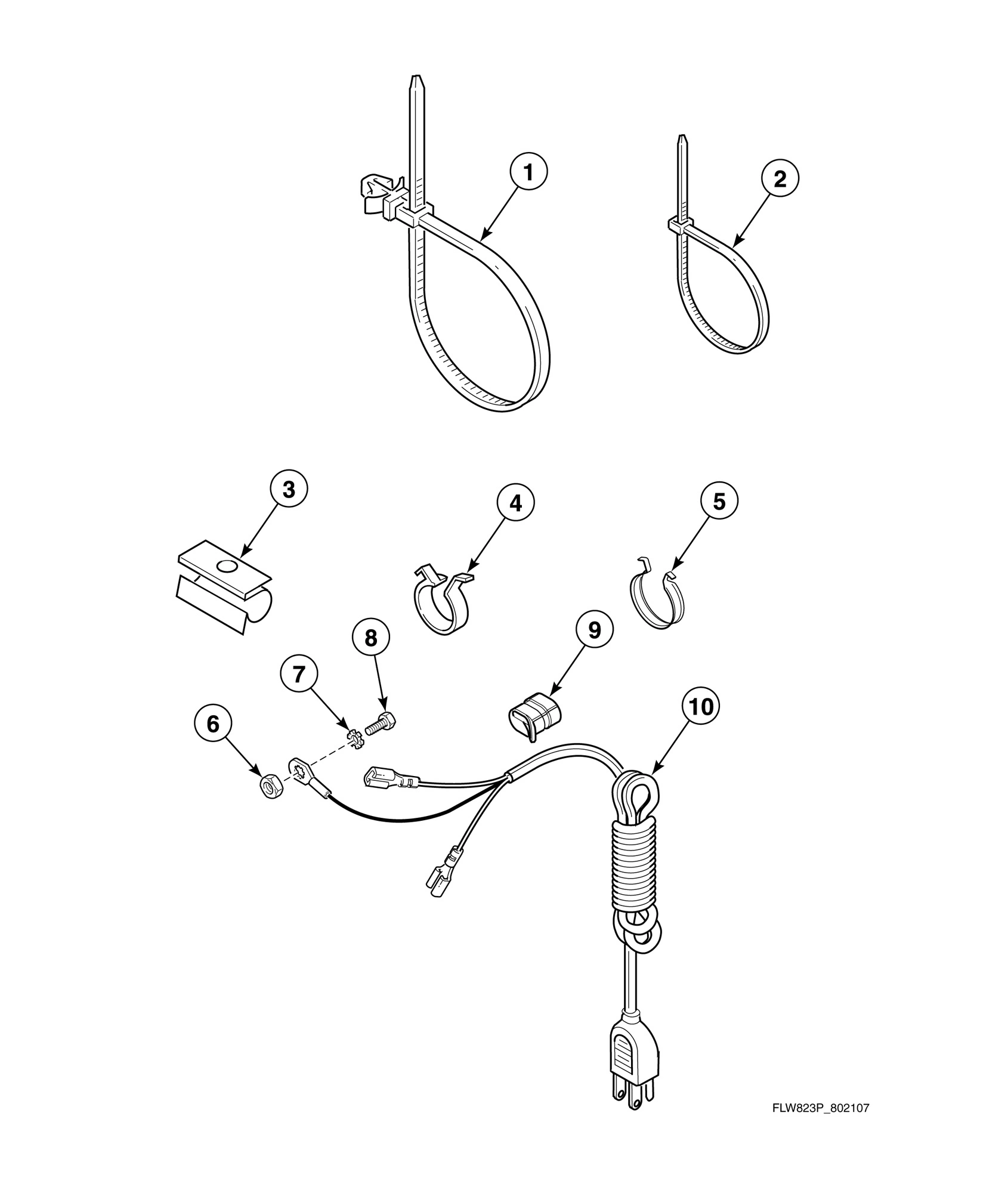 Washer Lead-In Cord, Wire Ties and Clips