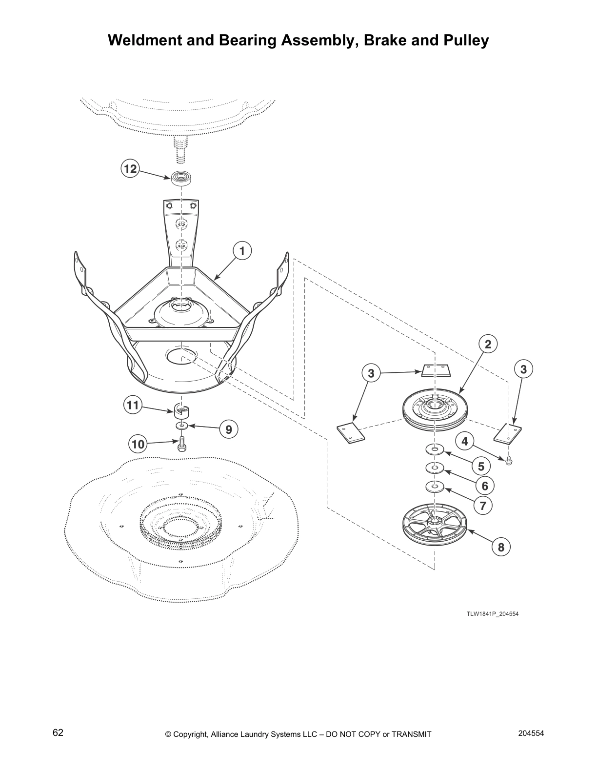 Weldment and Bearing Assembly, Brake and Pulley