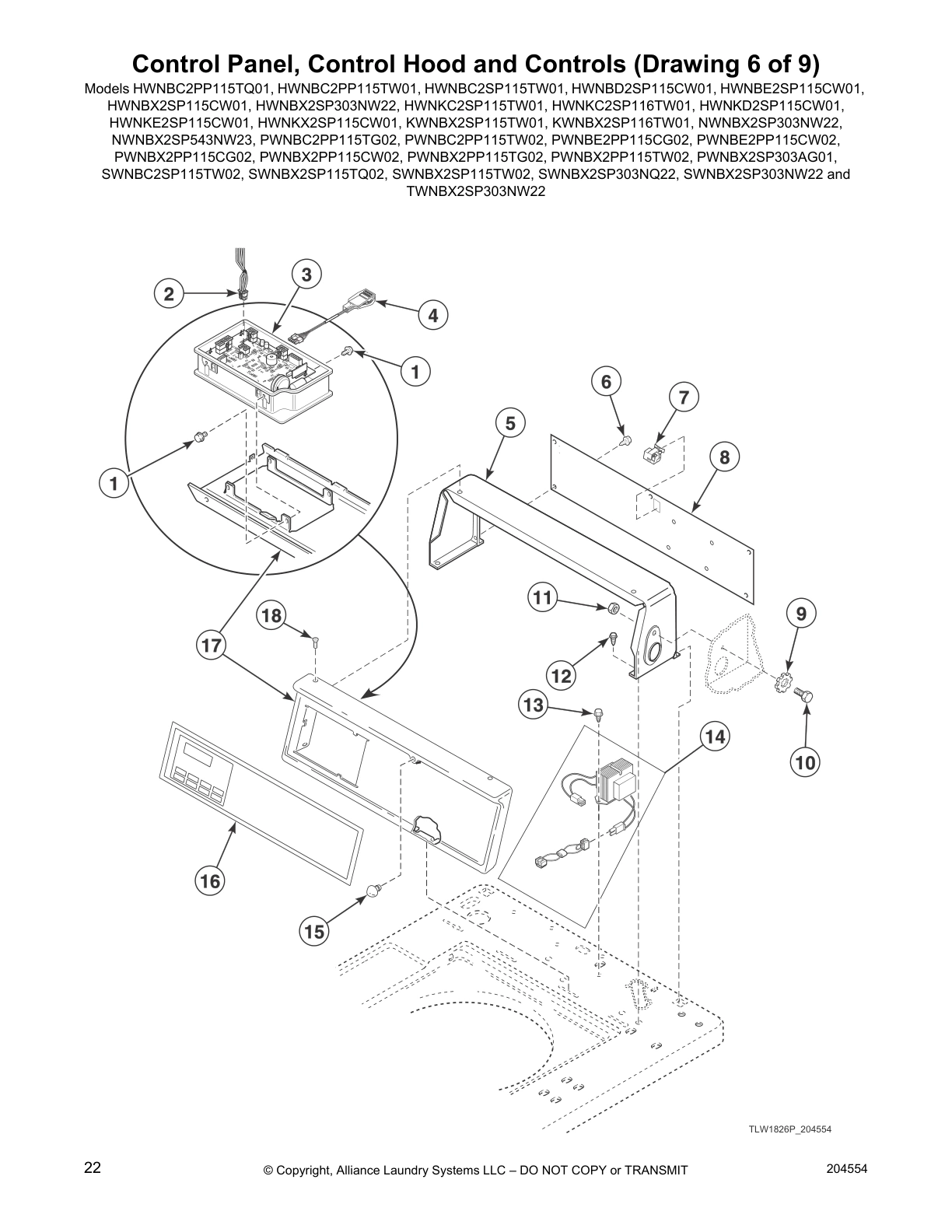 Control Panel, Control Hood and Controls (Drawing 6 of 9)