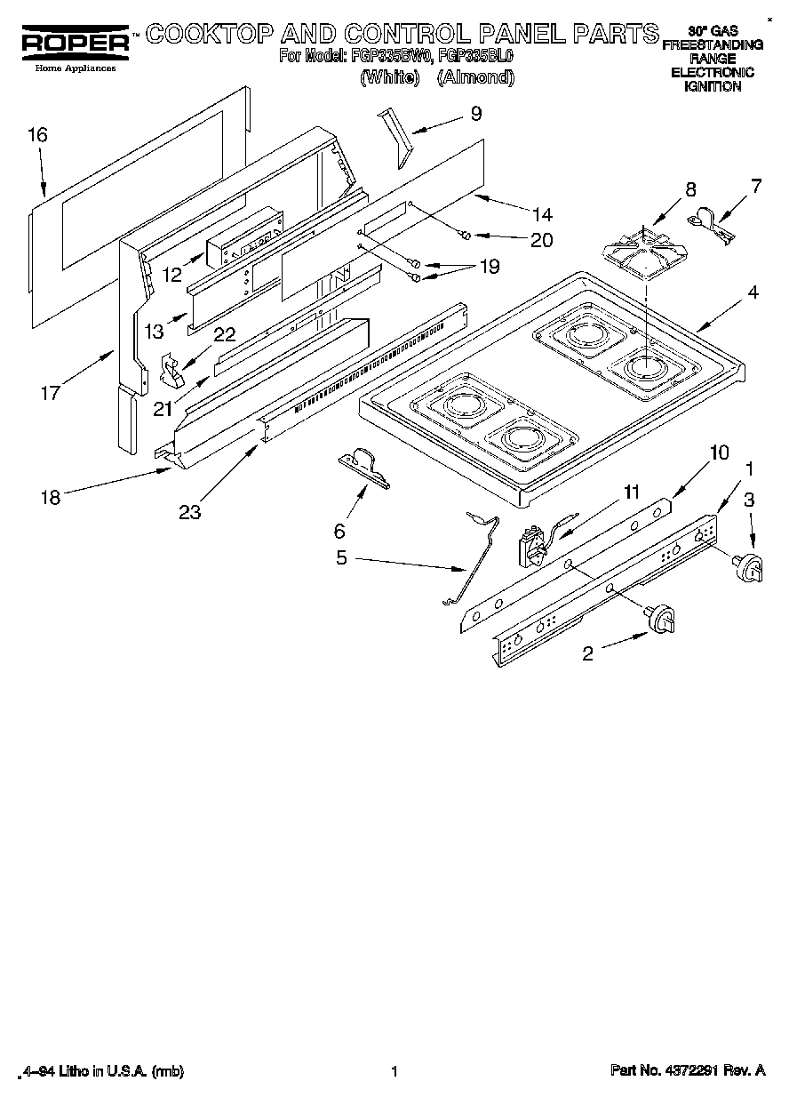 01 - COOKTOP AND CONTROL PANEL, LITERATURE