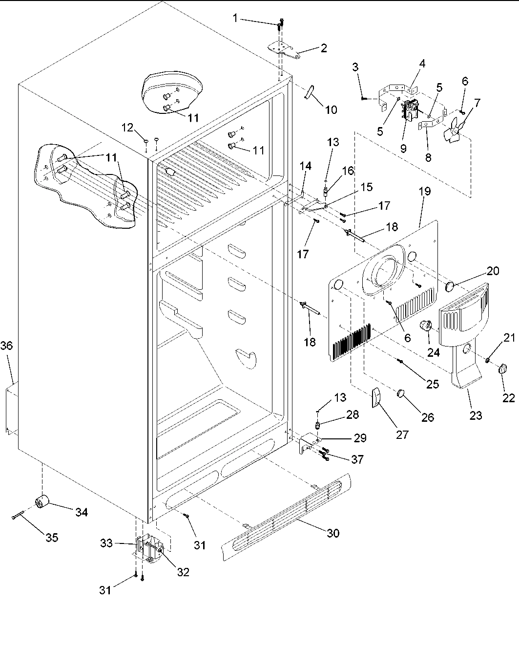 01 - Cabinet, Hinges, Evap Fan & Rollers