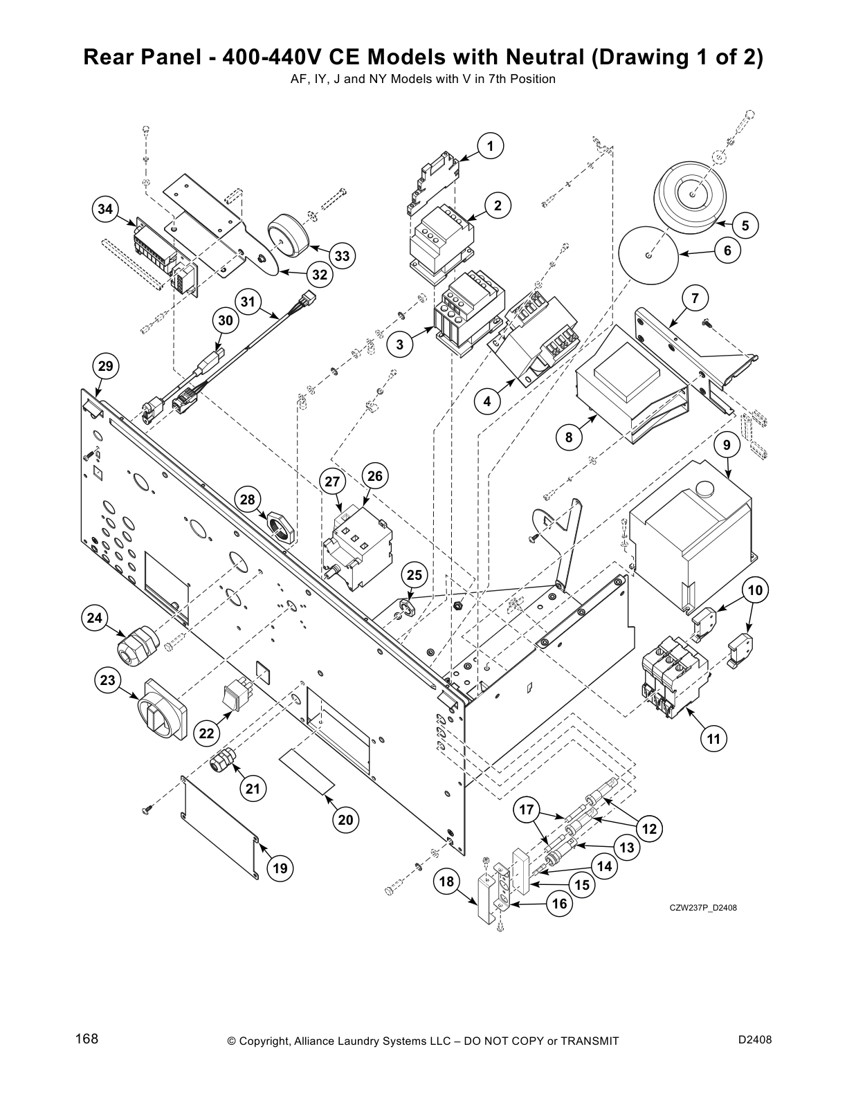 Rear Panel - 400-440V CE Models with Neutral (Drawing 1 of 2)
