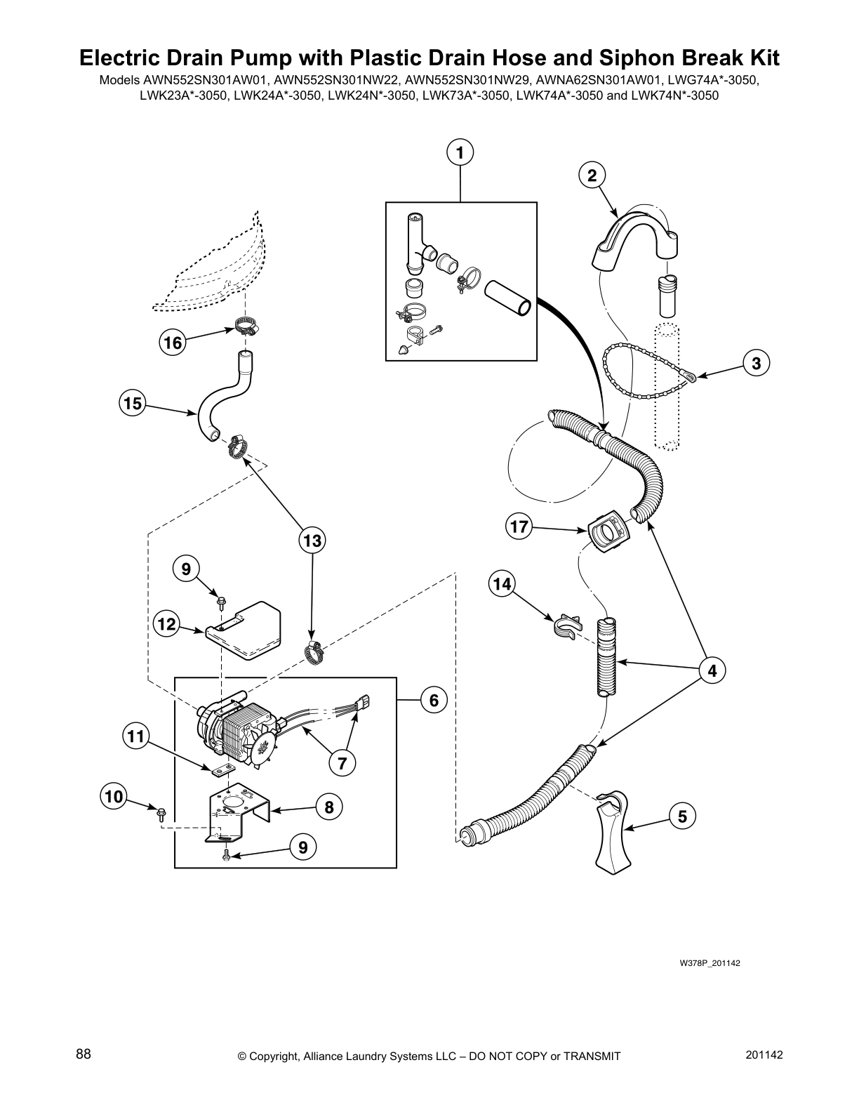 Electric Drain Pump with Plastic Drain Hose and Siphon Break Kit
