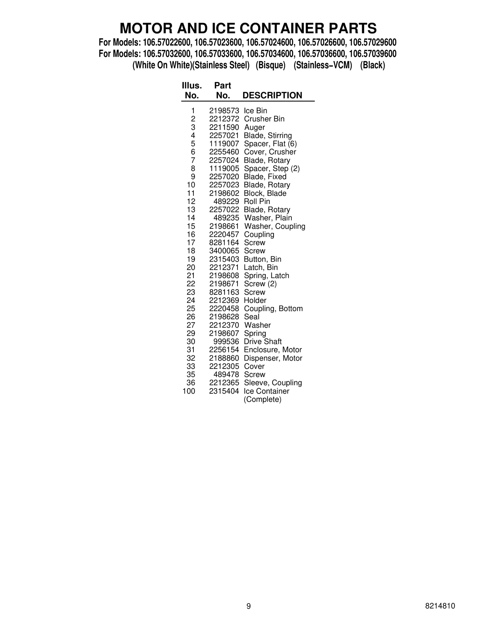 MOTOR AND ICE CONTAINER PARTS