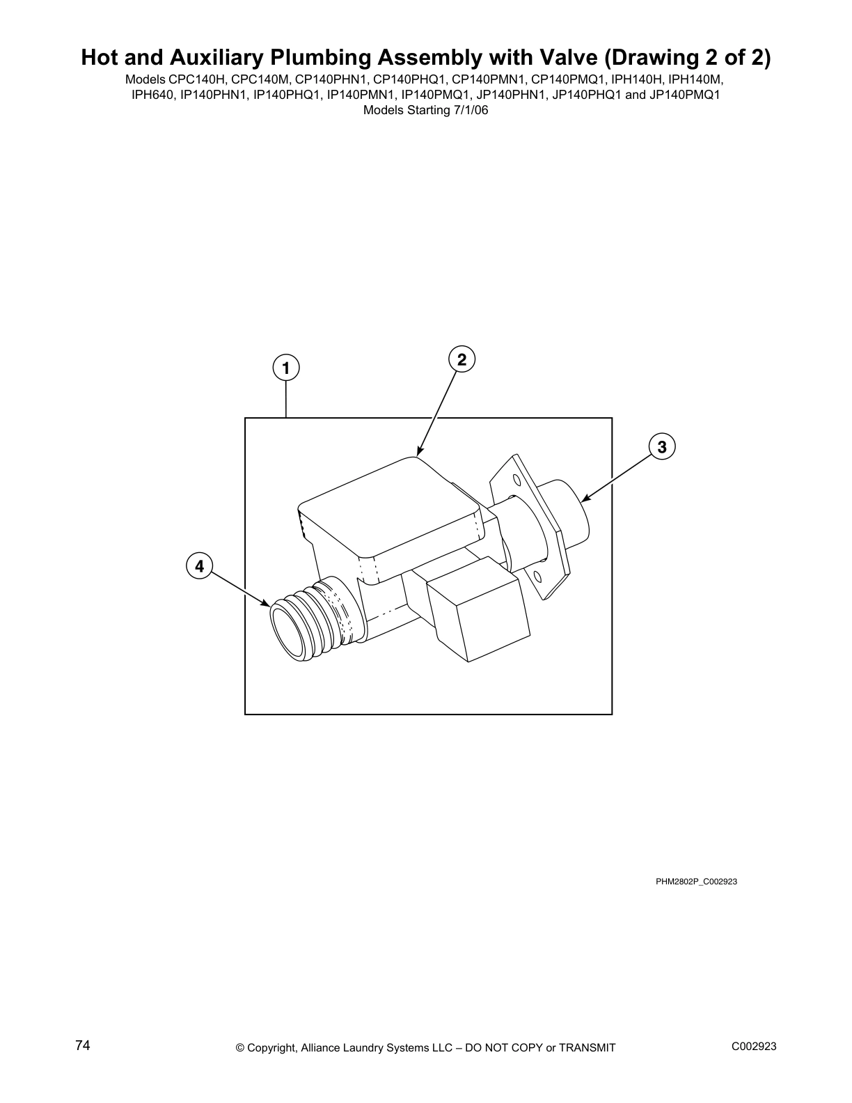 Hot and Auxiliary Plumbing Assembly with Valve (Drawing 2 of 2)