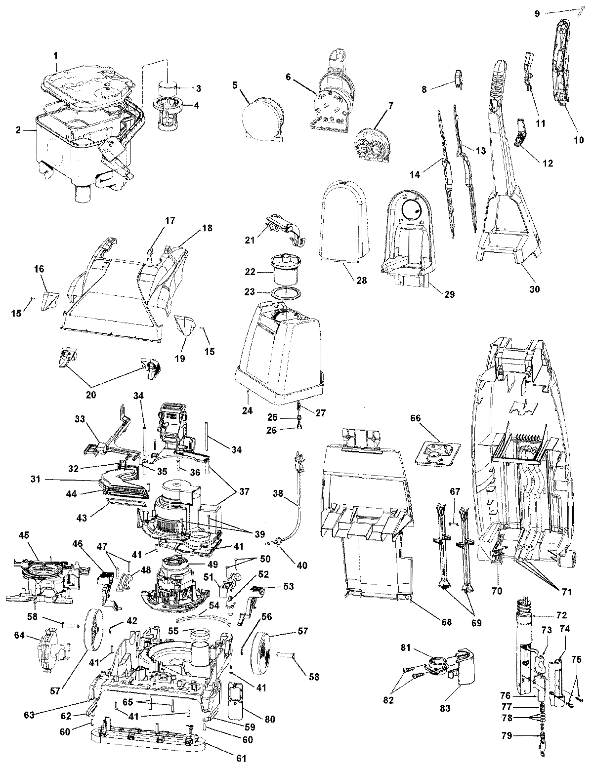 02 - MOTOR, HANDLE, TANK, PUMP, HOOD, SWITCH