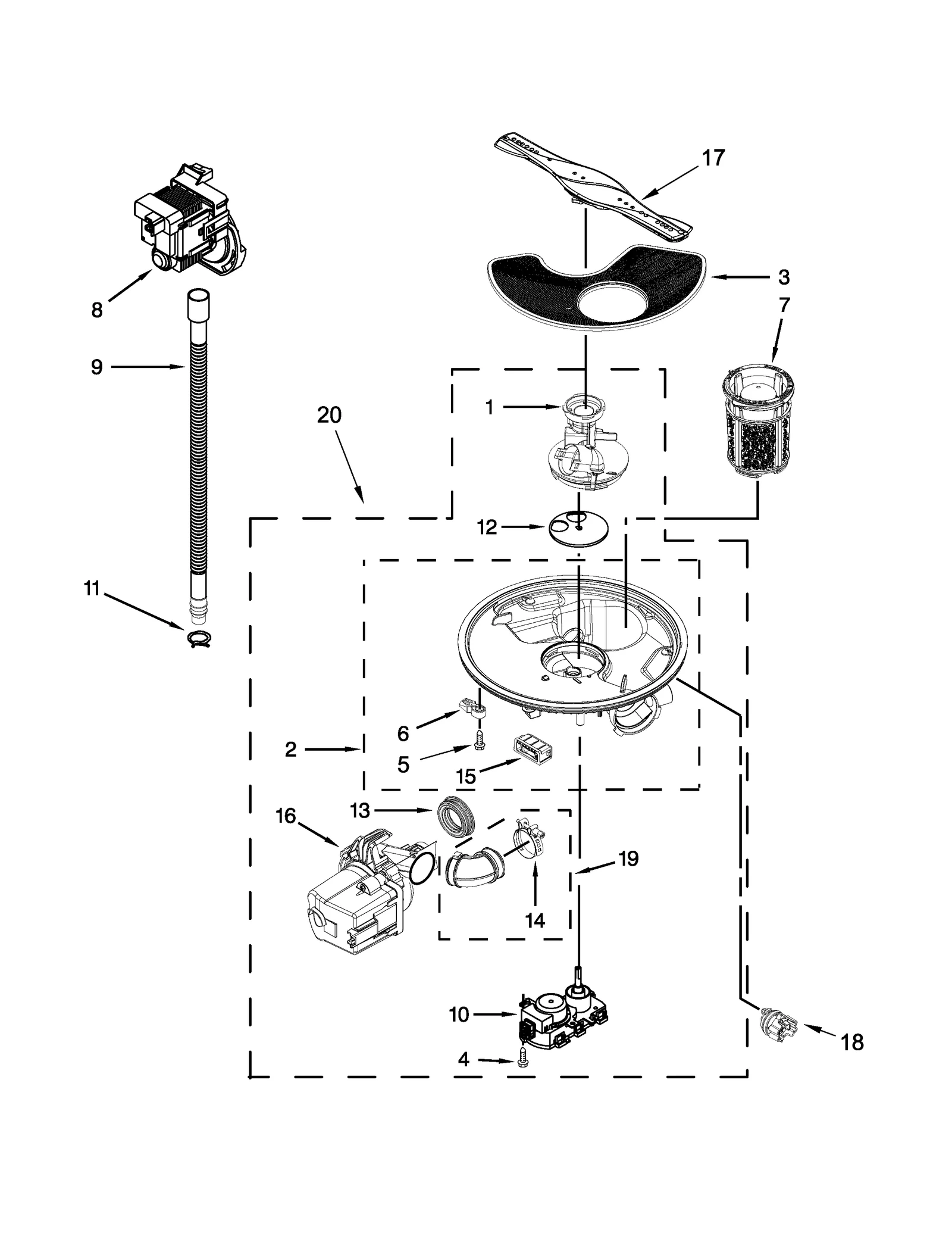 PUMP, WASHARM AND MOTOR PARTS