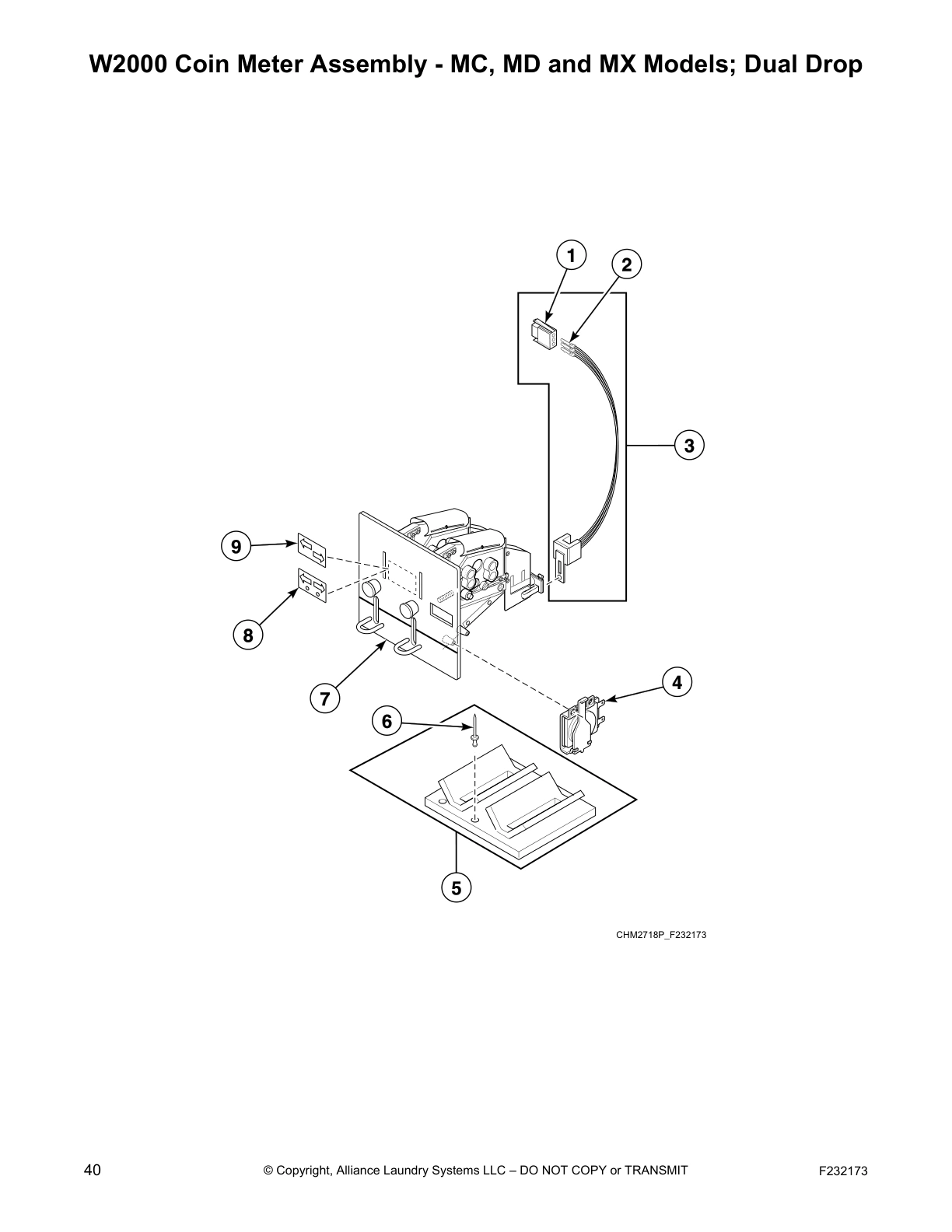 W2000 Coin Meter Assembly - MC, MD and MX Models; Dual Drop