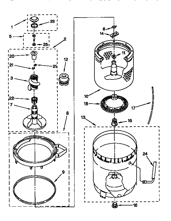 AGITATOR, BASKET AND TUB