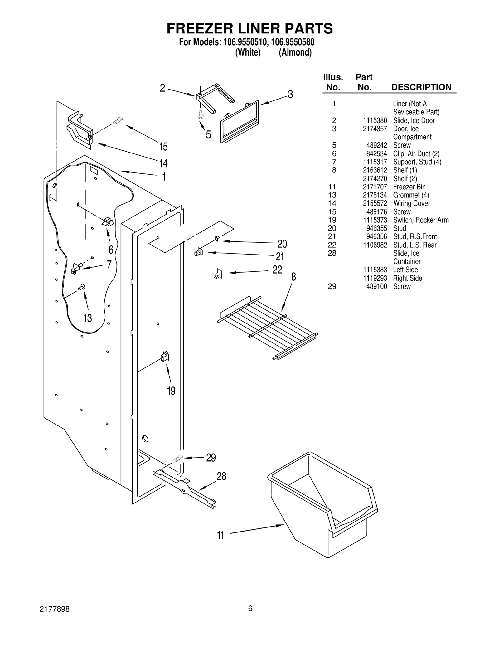 FREEZER LINER PARTS