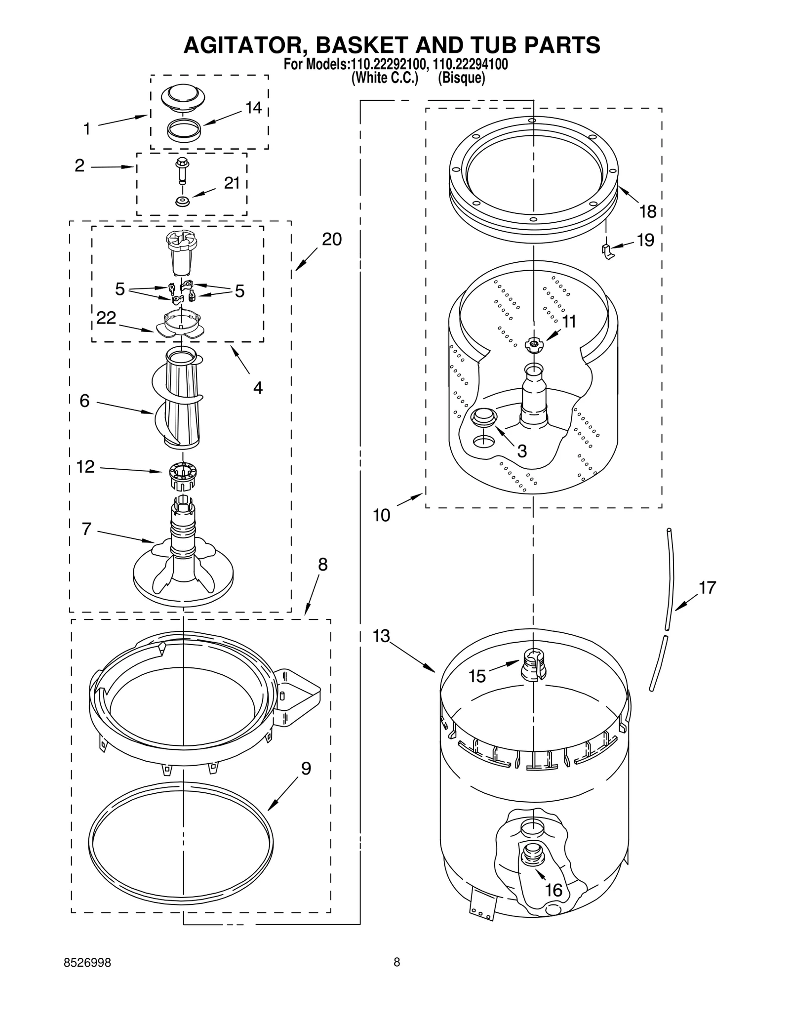 AGITATOR, BASKET AND TUB PARTS