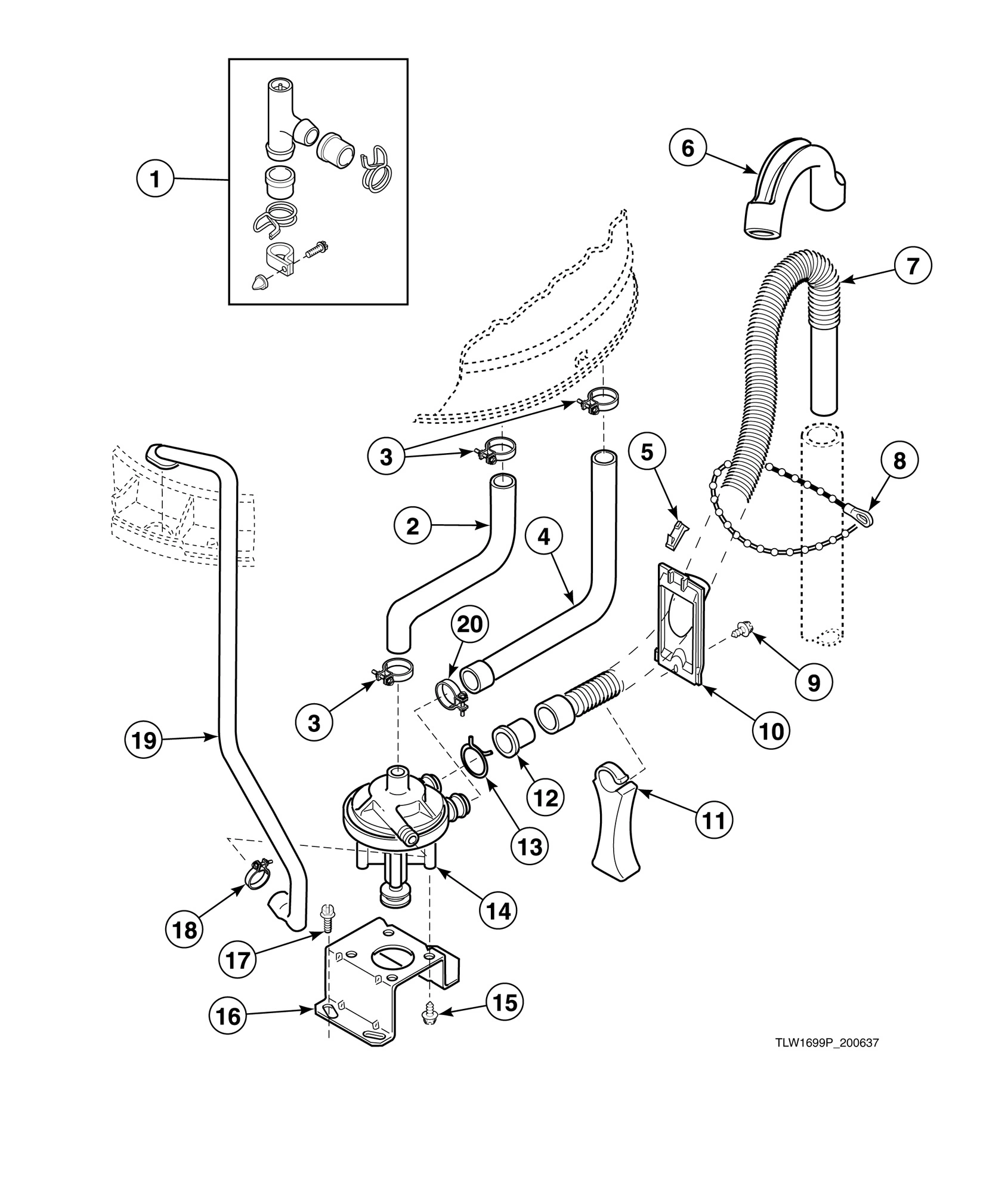 Pump Assembly, Bracket, Hoses and Siphon Break Kit