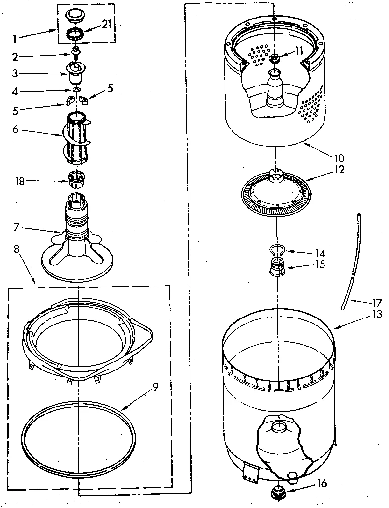 AGITATOR, BASKET AND TUB