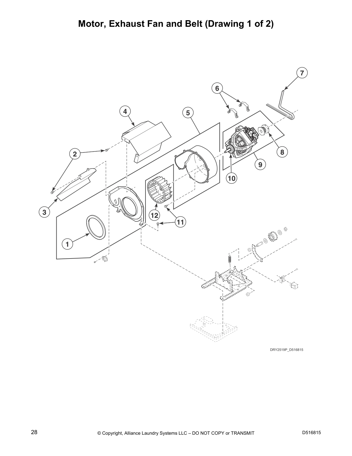 Motor, Exhaust Fan and Belt (Drawing 1 of 2)