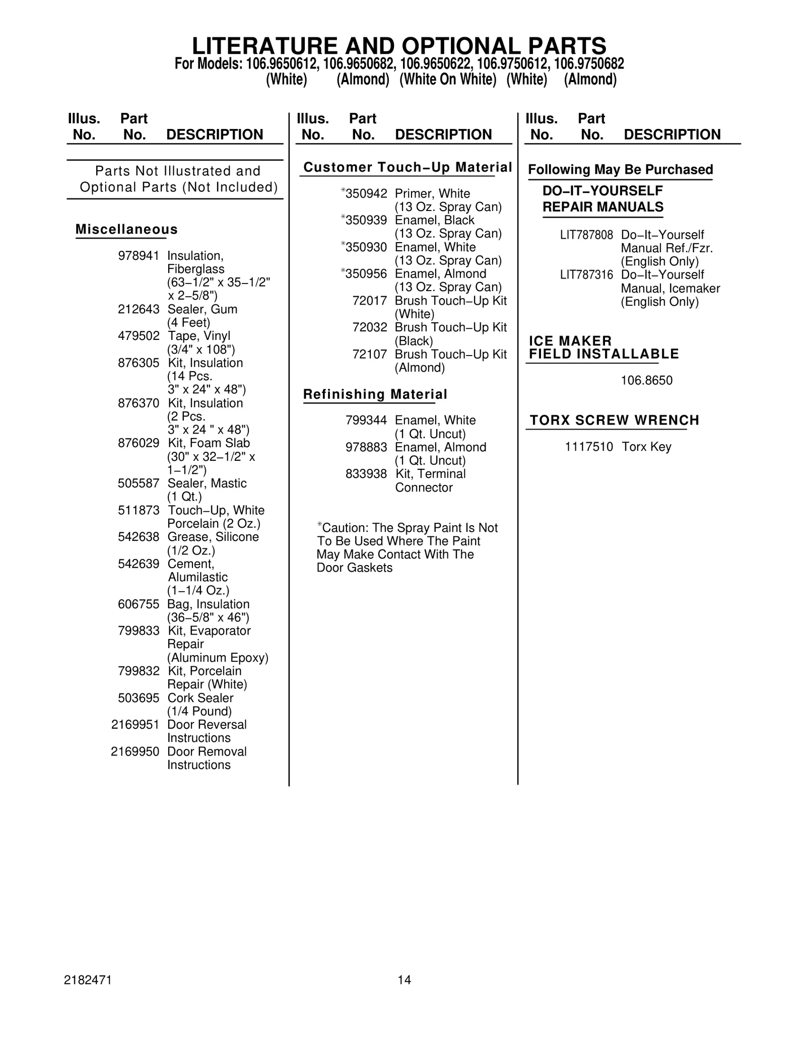 LITERATURE AND OPTIONAL PARTS