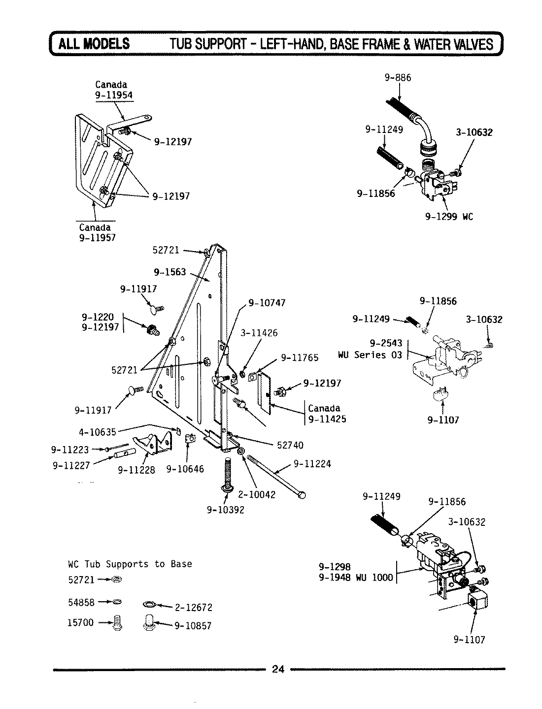 15 - TUB SUPPORT (LEFT) FRAME & WATER VALVES