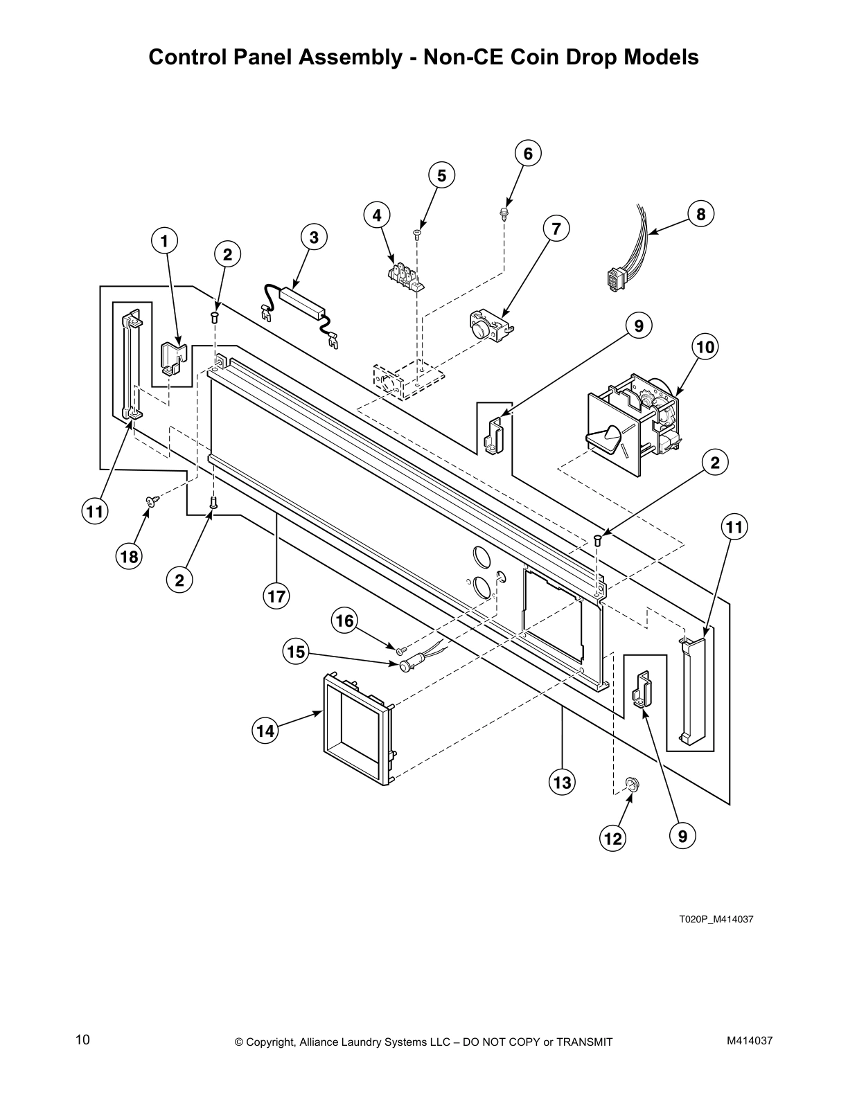 Control Panel Assembly - Non-CE Coin Drop Models