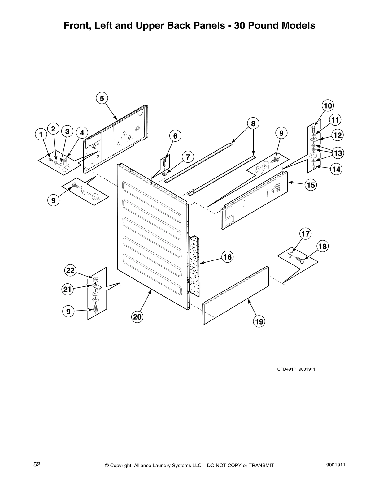 Front, Left and Upper Back Panels - 30 Pound Models