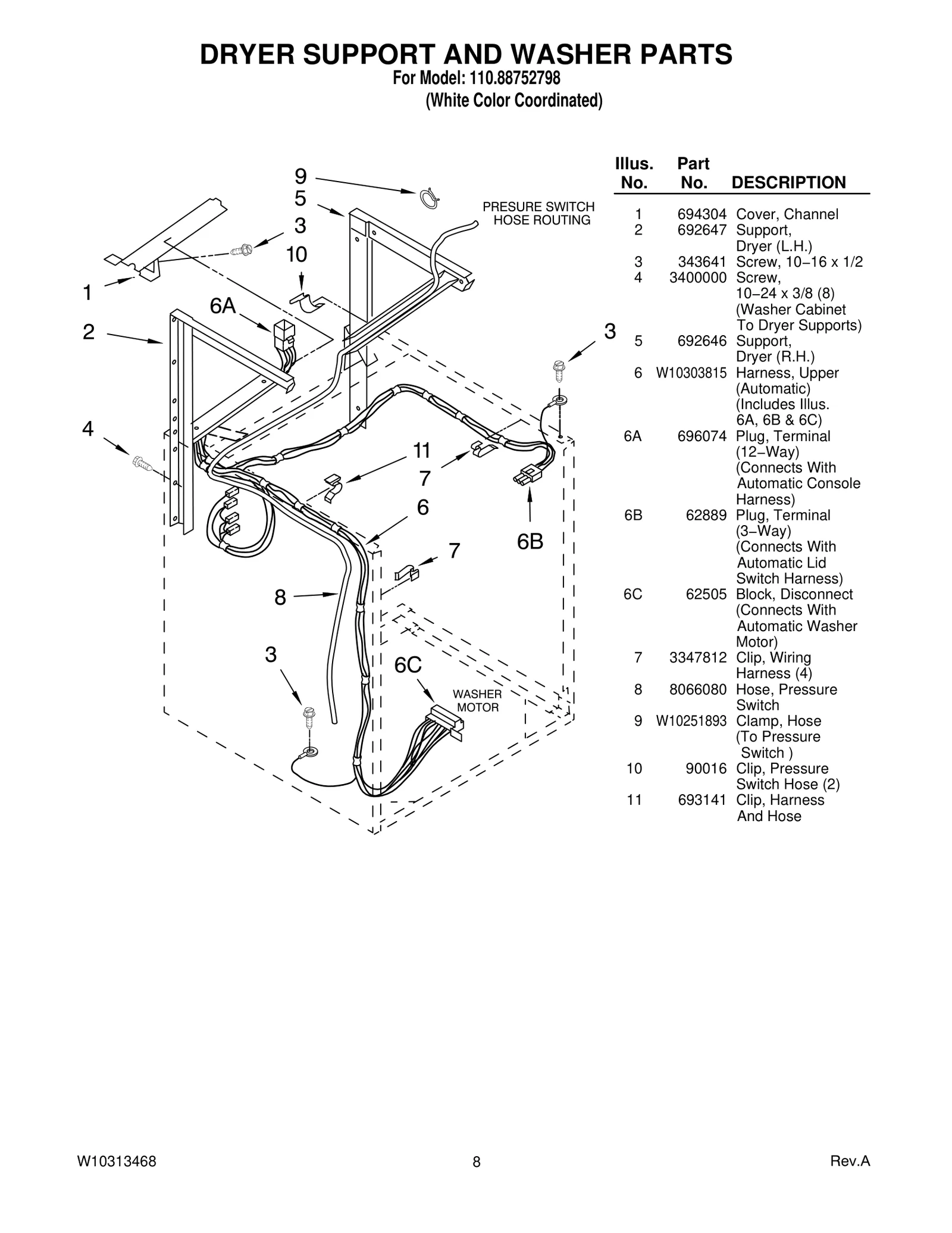 DRYER SUPPORT AND WASHER PARTS