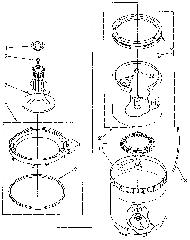 AGITATOR, BASKET AND TUB