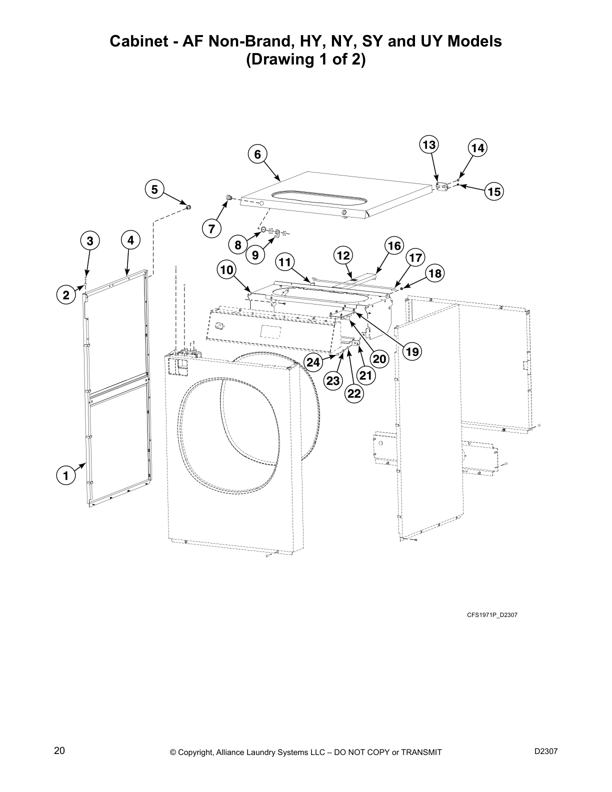 Cabinet - AF Non-Brand, HY, NY, SY and UY Models 
(Drawing 1 of 2)