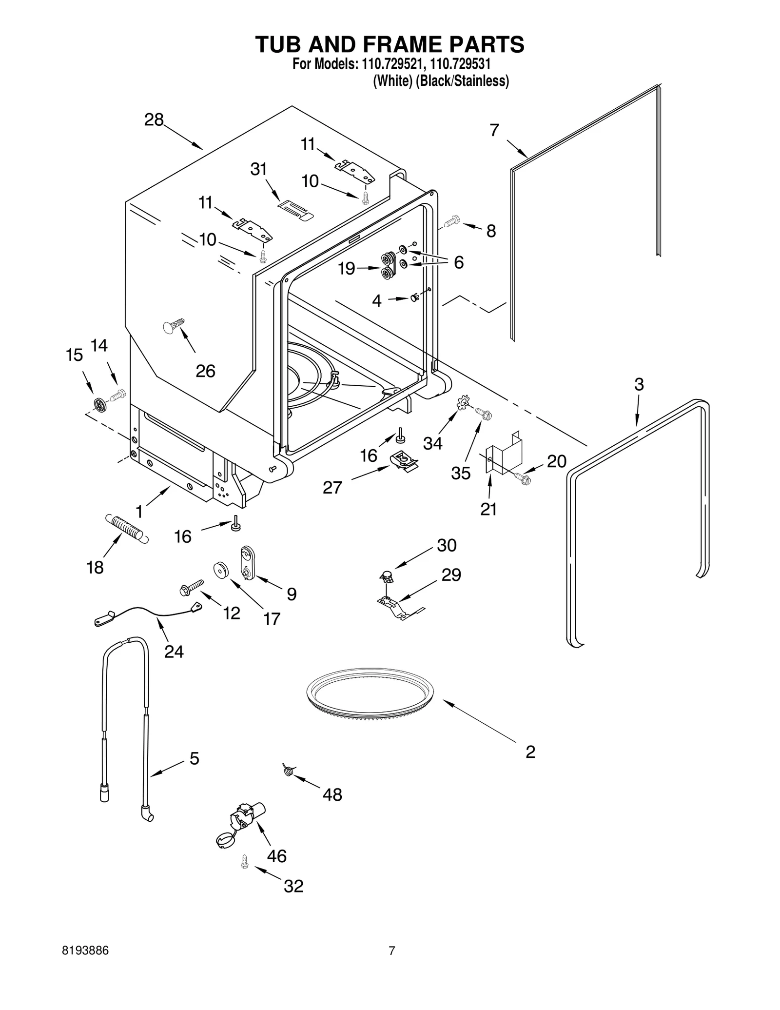 TUB AND FRAME PARTS