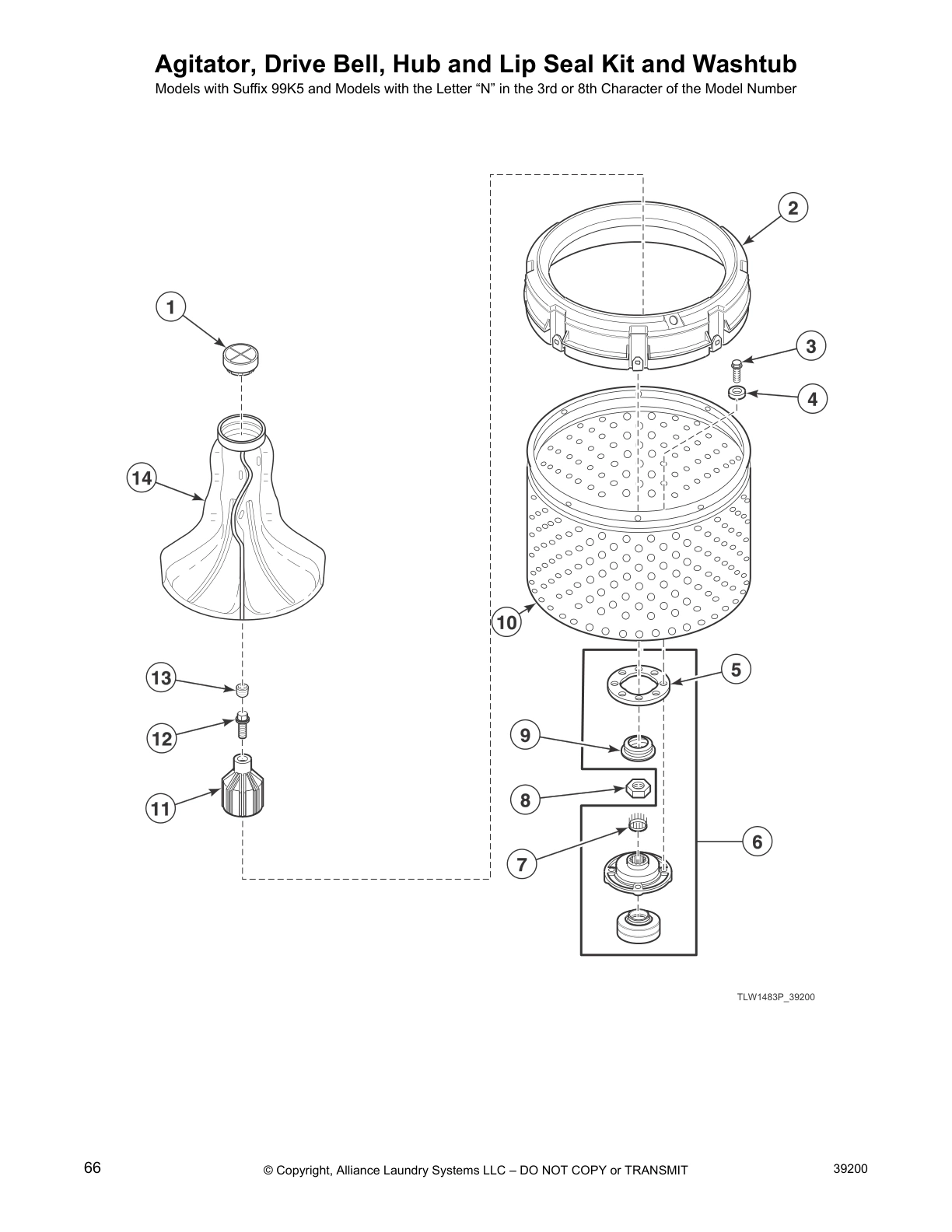Agitator, Drive Bell, Hub and Lip Seal Kit and Washtub