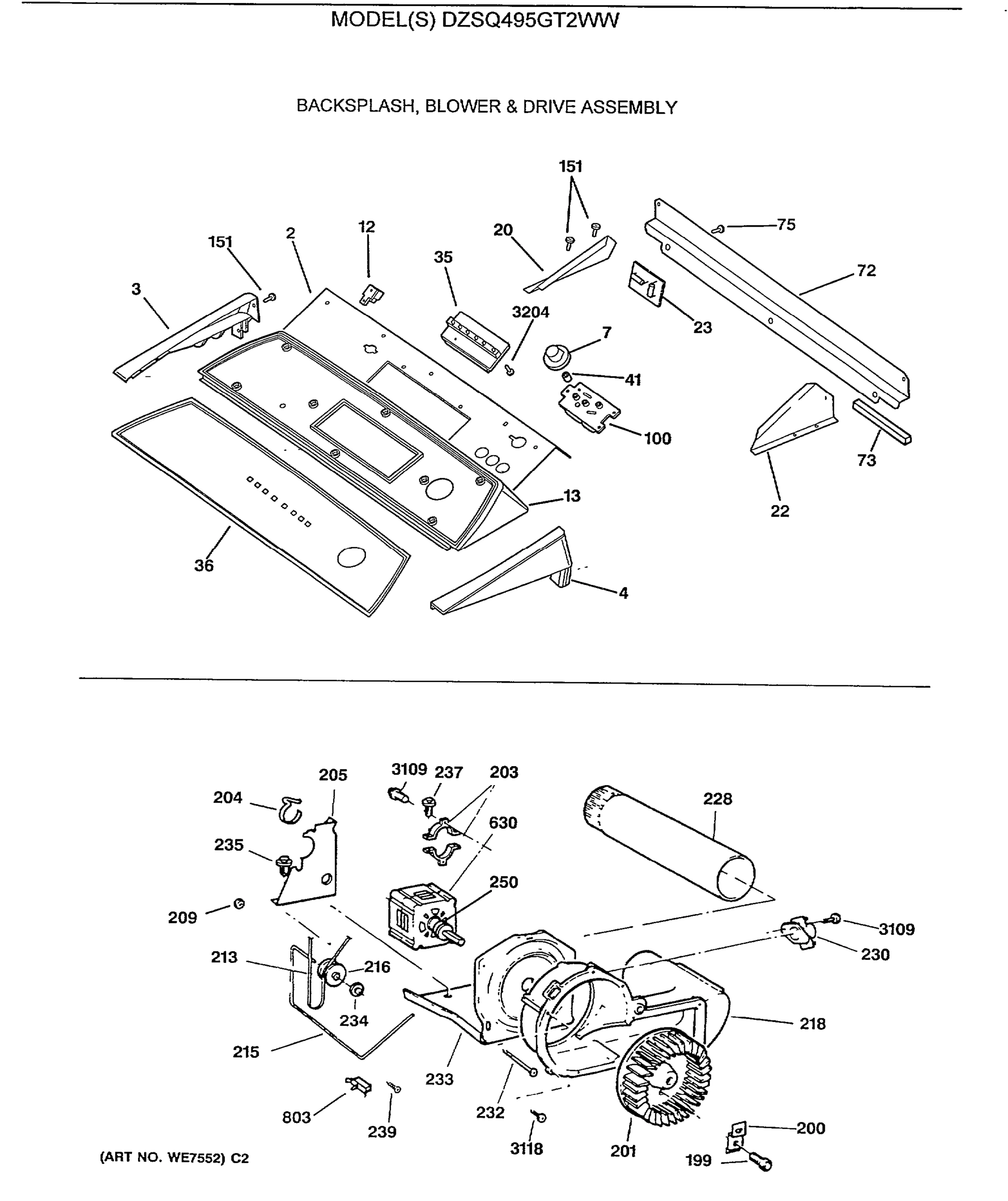 BACKSPLASH, BLOWER & DRIVE ASSEMBLY