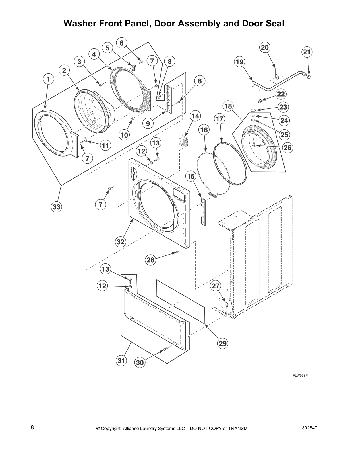 Washer Front Panel, Door Assembly and Door Seal