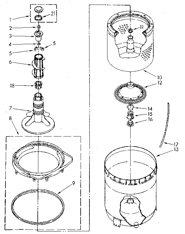 AGITATOR, BASKET AND TUB