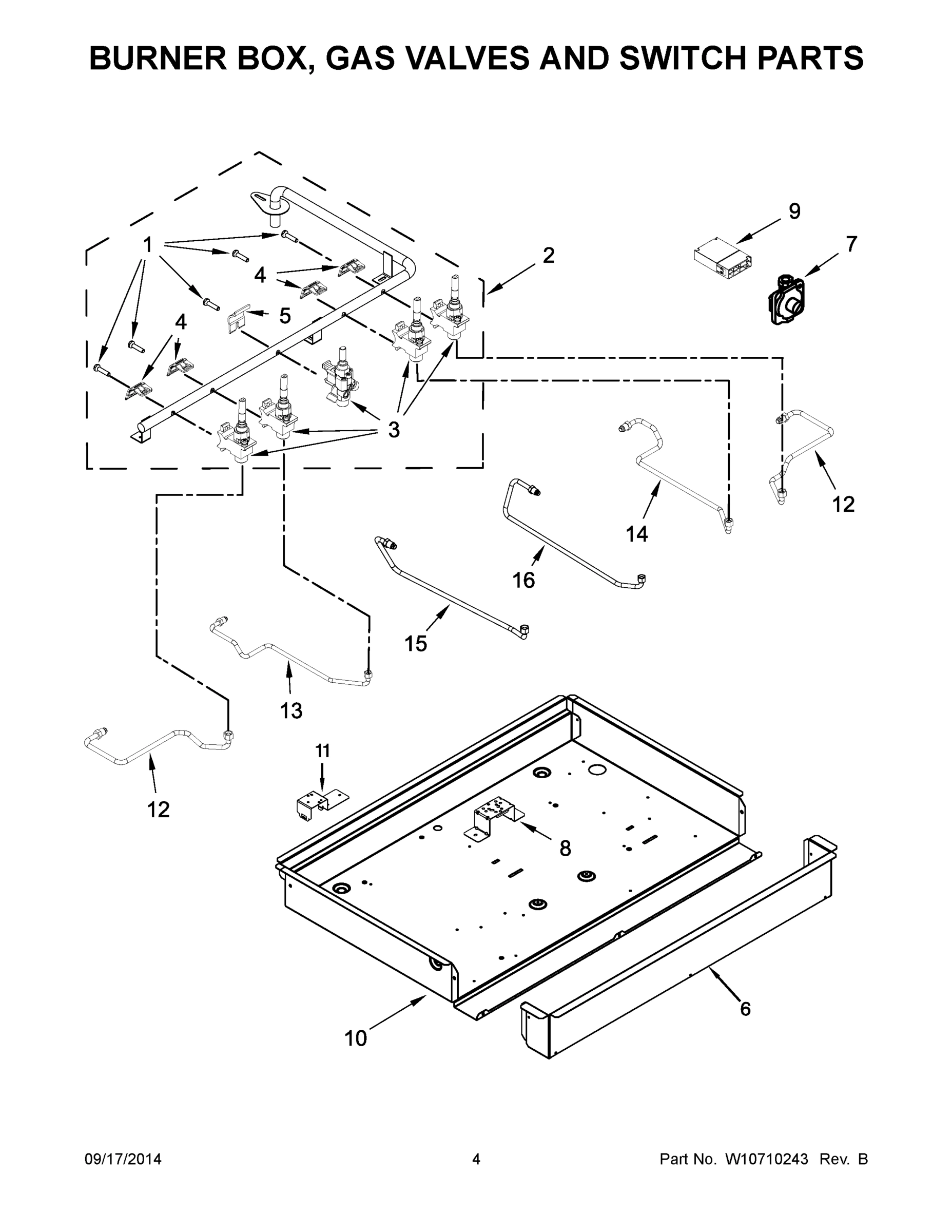 03 - BURNER BOX, GAS VALVES AND SWITCH PARTS