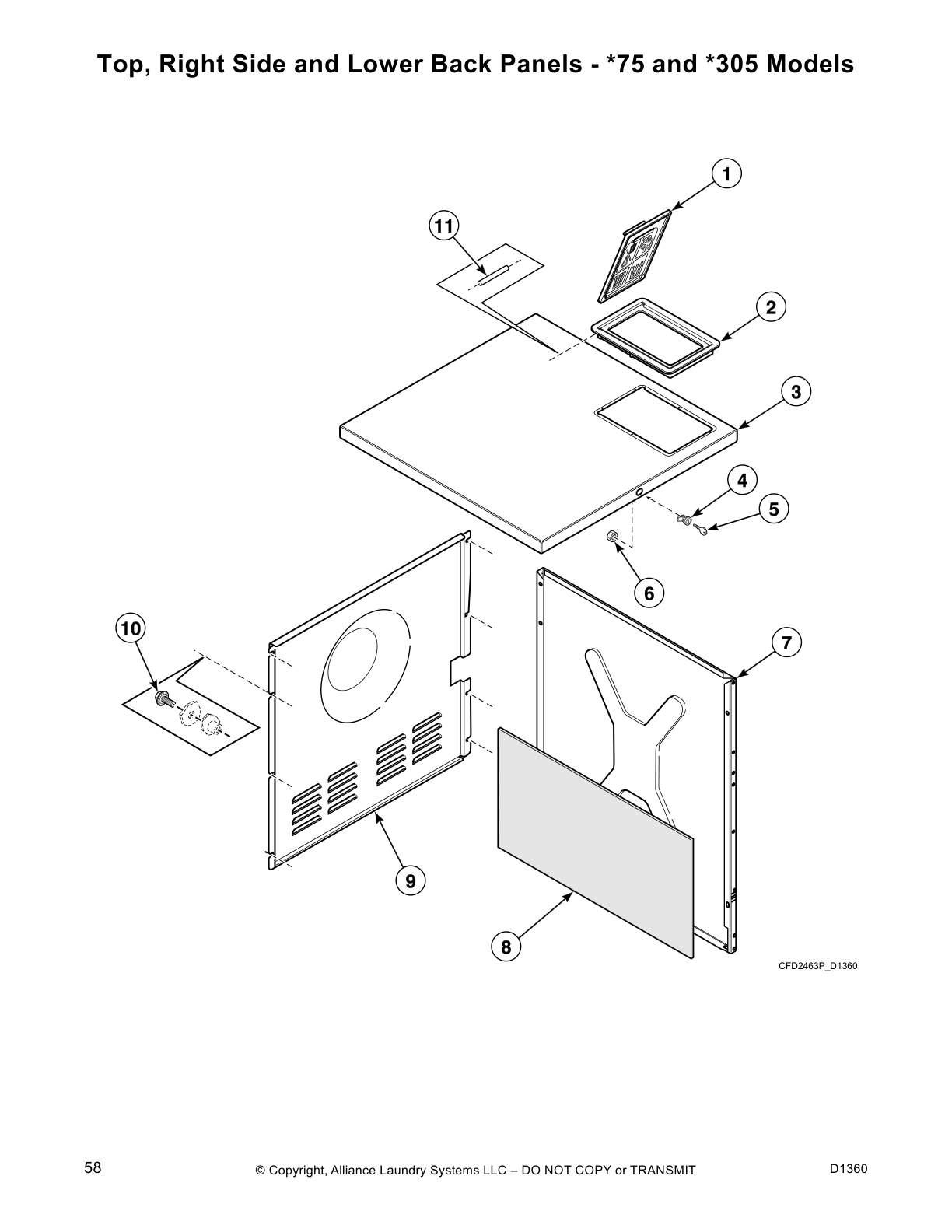 Top, Right Side and Lower Back Panels - *75 and *305 Models