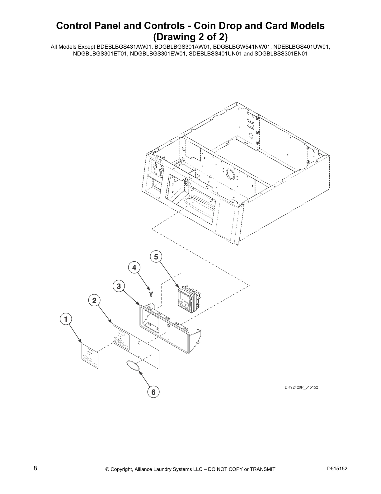 Control Panel and Controls - Coin Drop and Card Models 
(Drawing 2 of 2)