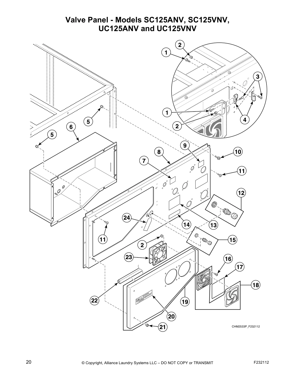Valve Panel - Models SC125ANV, SC125VNV, 
UC125ANV and UC125VNV