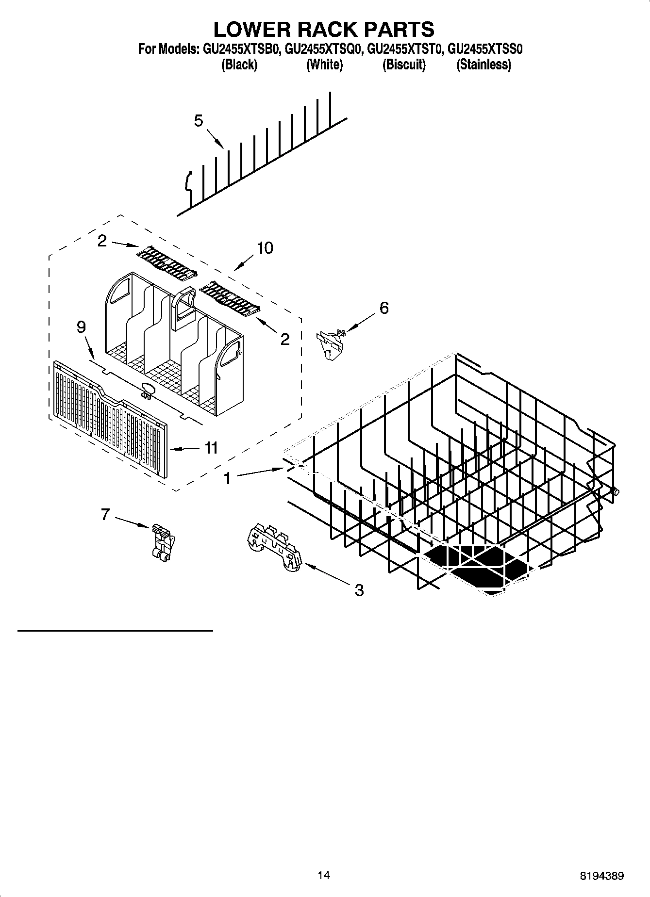 11 - LOWER RACK PARTS, OPTIONAL PARTS (NOT INCLUDED)