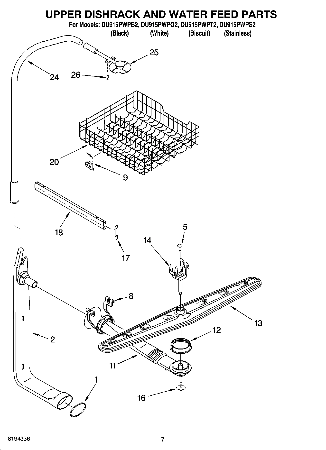 05 - UPPER DISHRACK AND WATER FEED PARTS